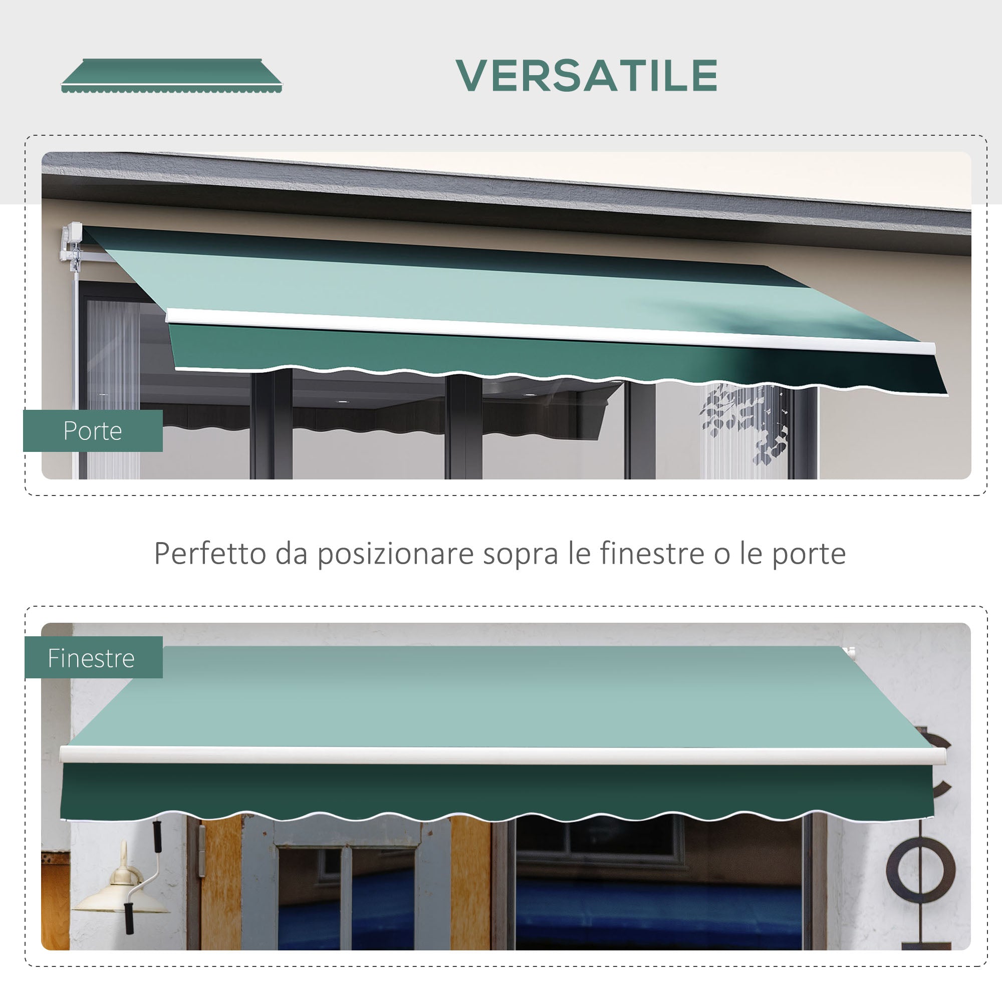 Retractable Awning 2.5x2m with Aluminum Frame and Polyester Fabric, 280 g/㎡, UV50+, Green