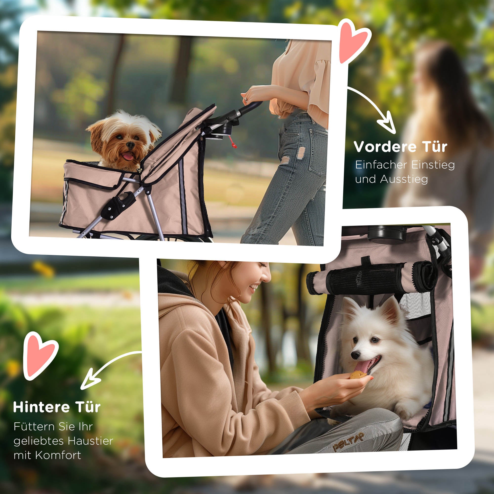 Pet Stroller, Foldable Dog Buggy for Small Dogs and Miniature Dogs, Cat Stroller with Storage Basket, Cup Holder, Mesh Windows, Oxford Pet Cart, Coffee Brown