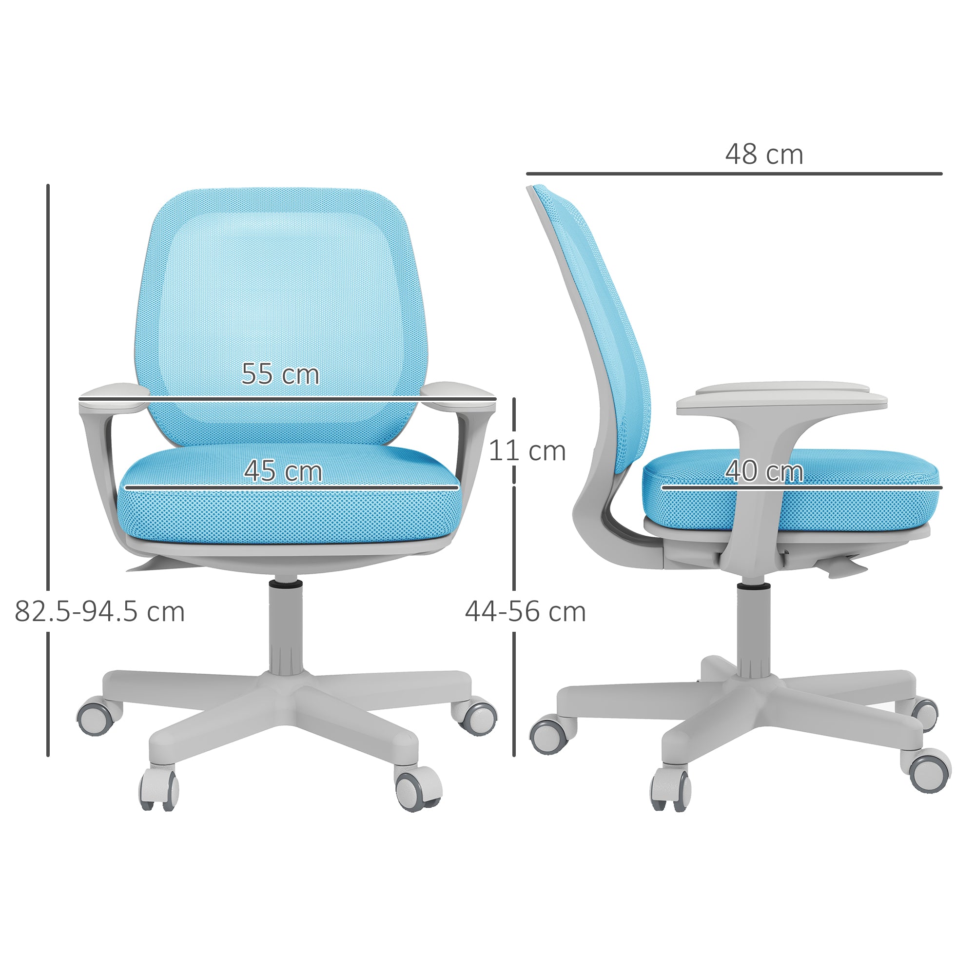 Ergonomic Chair in Breathable Fabric with 5 Wheels, Adjustable Office Chair, 55x48x82.5-94.5 cm, Blue