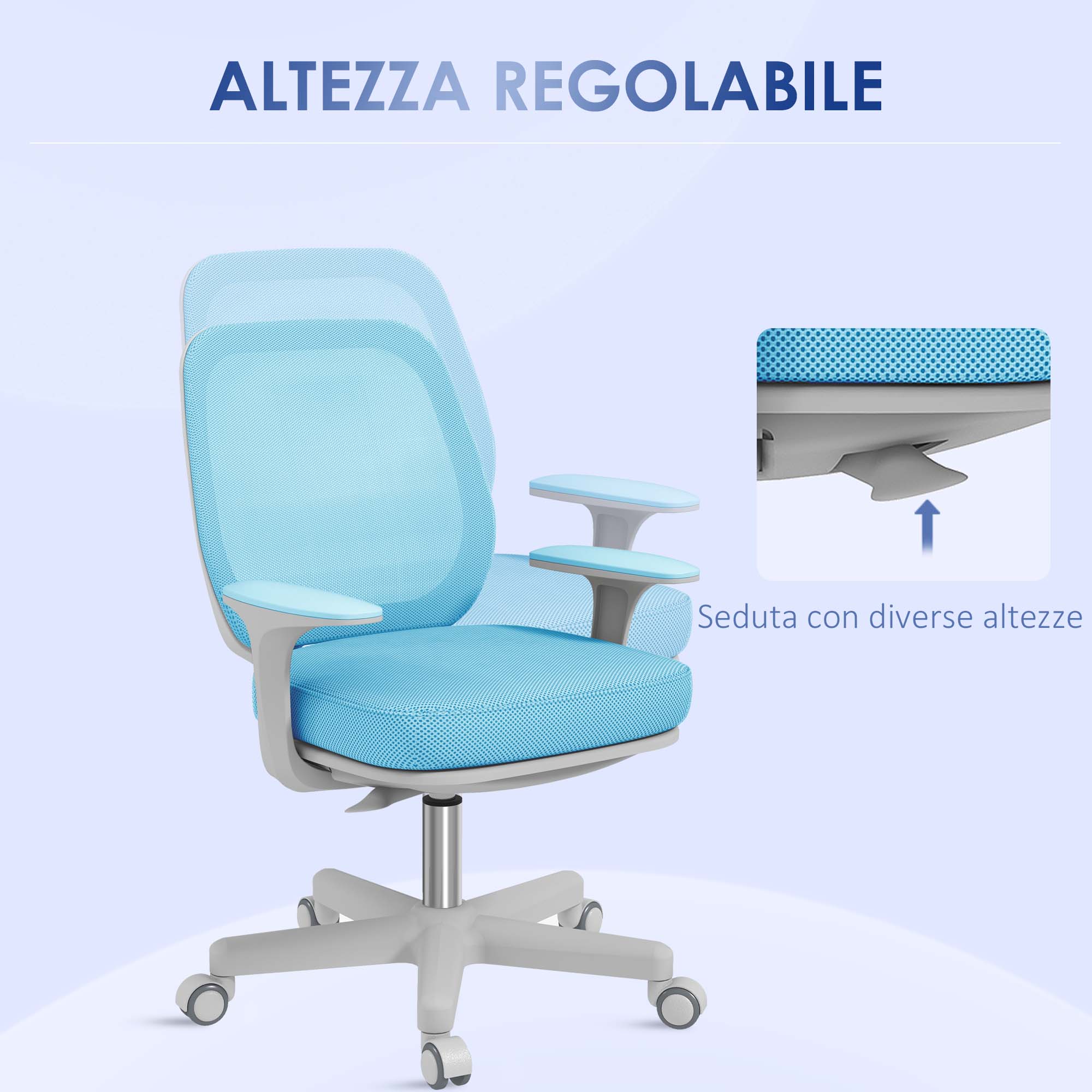 Ergonomic Chair in Breathable Fabric with 5 Wheels, Adjustable Office Chair, 55x48x82.5-94.5 cm, Blue