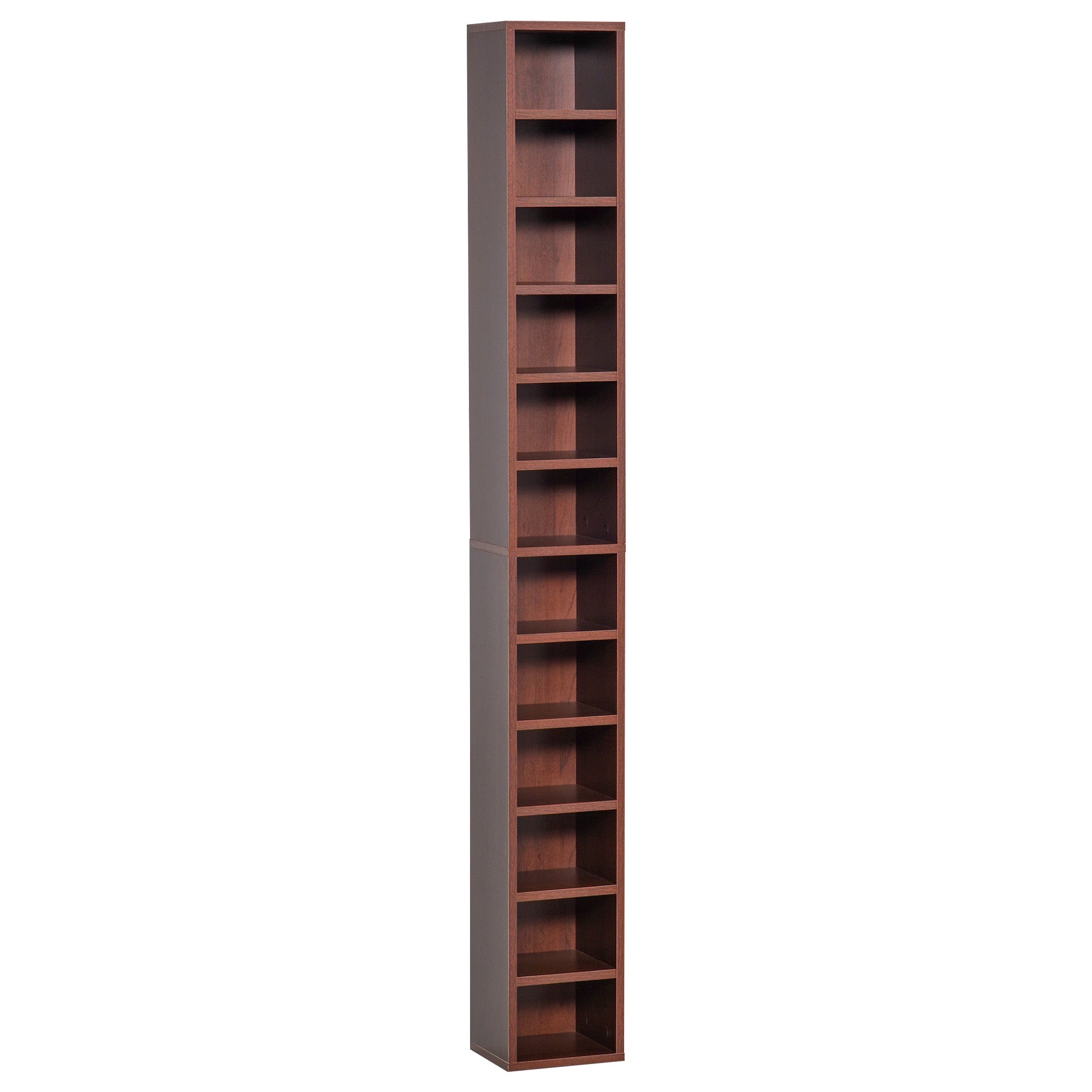 CD and DVD Storage, column storage shelf, storage unit with 12 compartments, max capacity 204 CD, 21 x 20 x 175 cm, brown