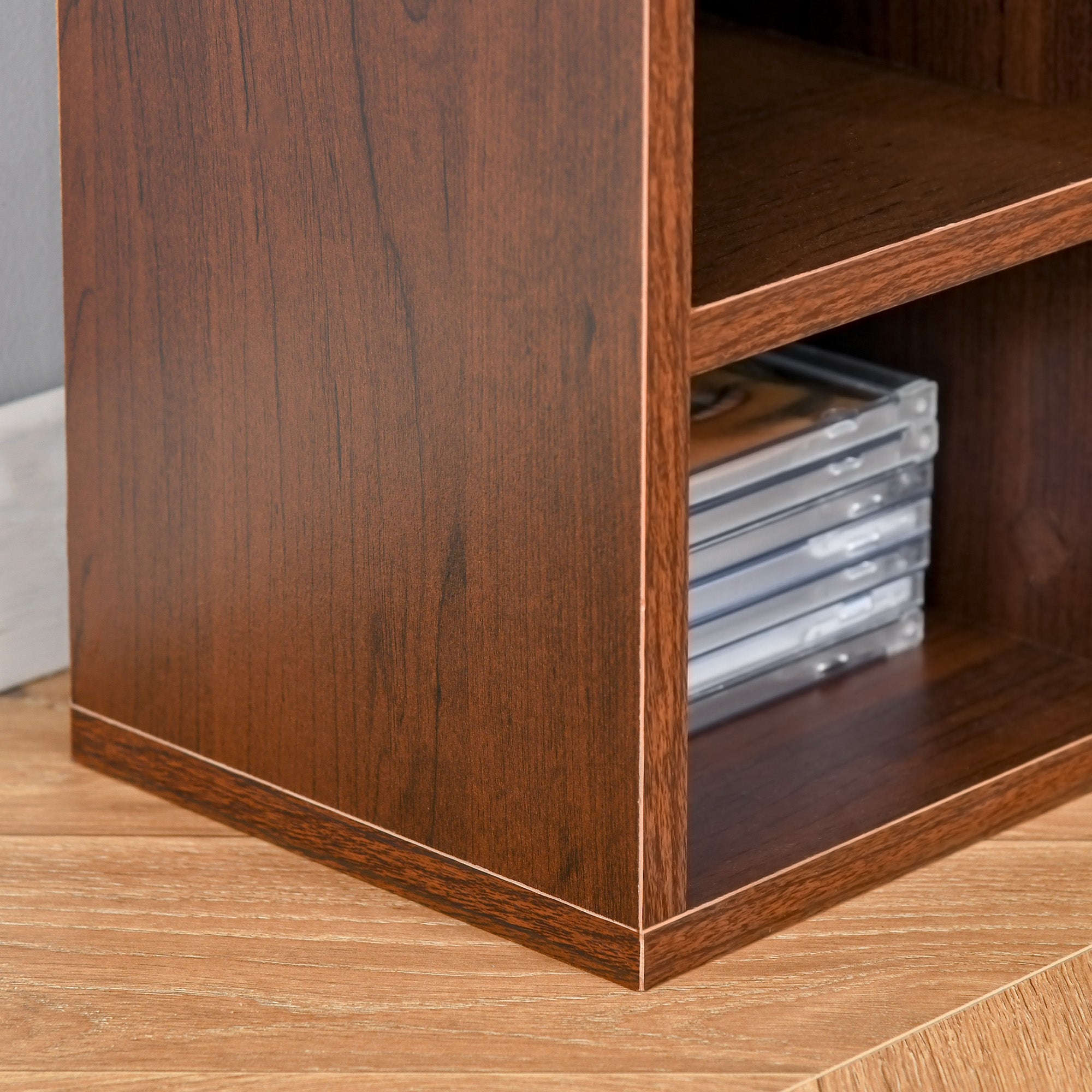 CD and DVD Storage, column storage shelf, storage unit with 12 compartments, max capacity 204 CD, 21 x 20 x 175 cm, brown