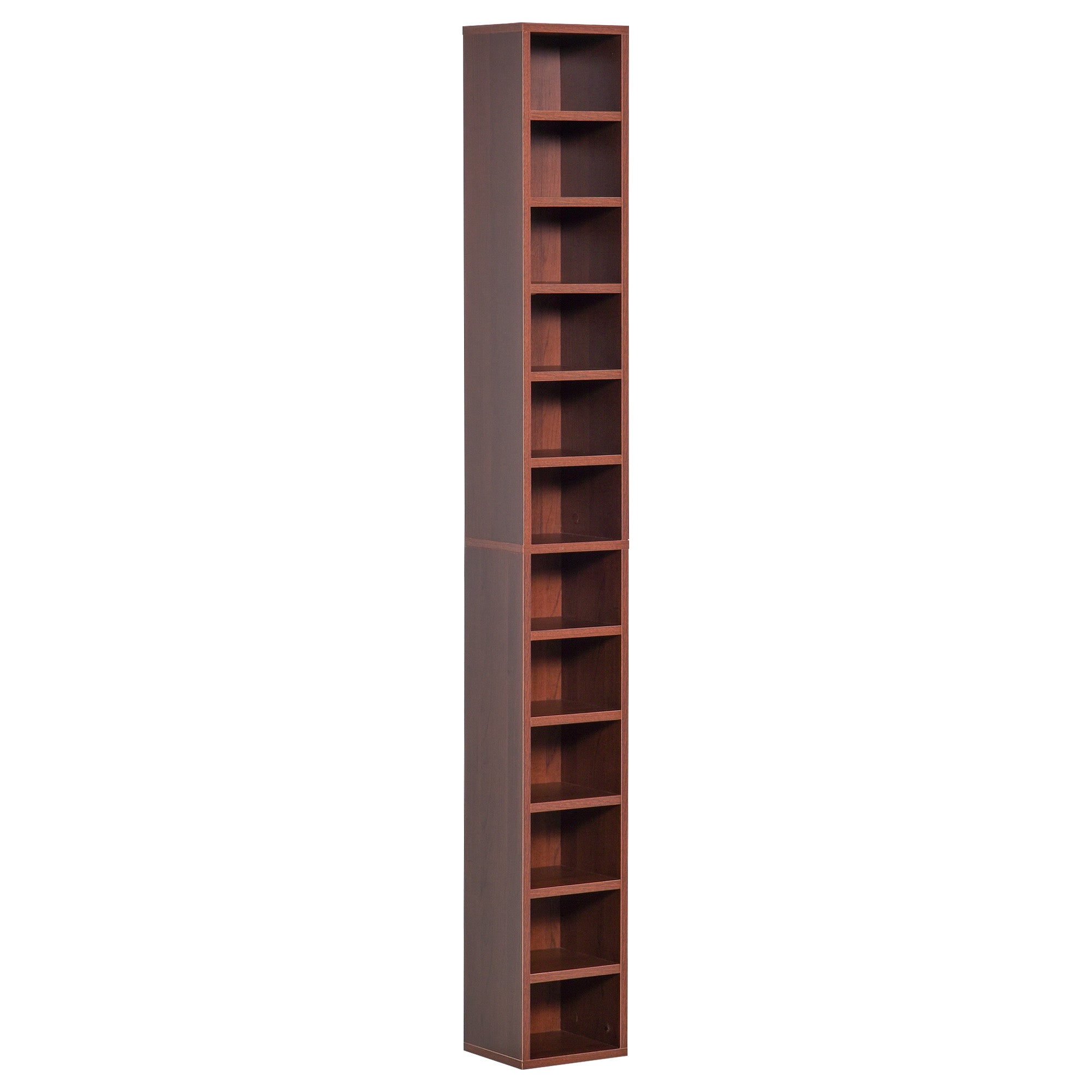 CD and DVD Storage, column storage shelf, storage unit with 12 compartments, max capacity 204 CD, 21 x 20 x 175 cm, brown