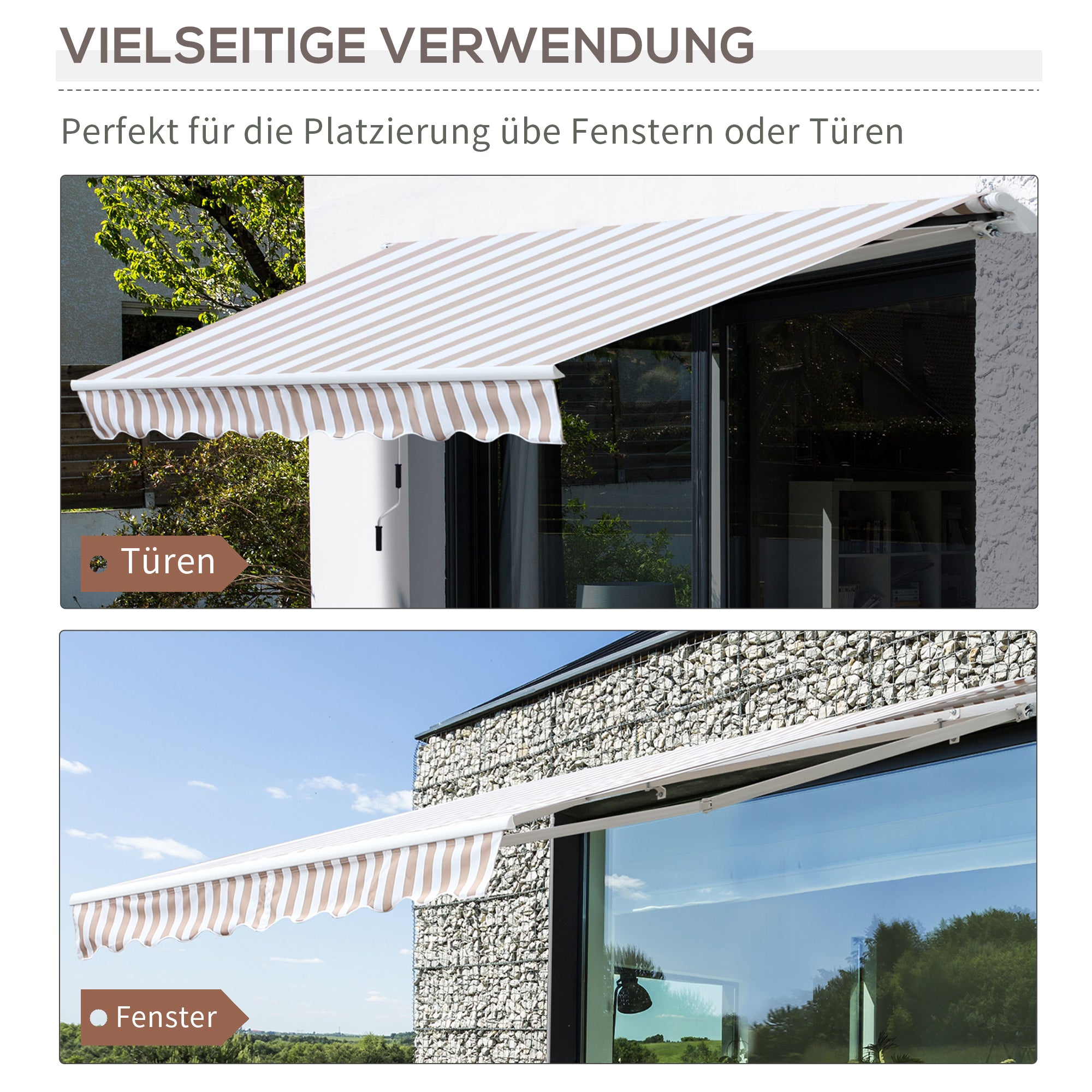 Awning with Hand Crank, Articulated Awning, Sun Protection, Wall Mount, Balcony, Aluminium Frame 3 x 2.5 m