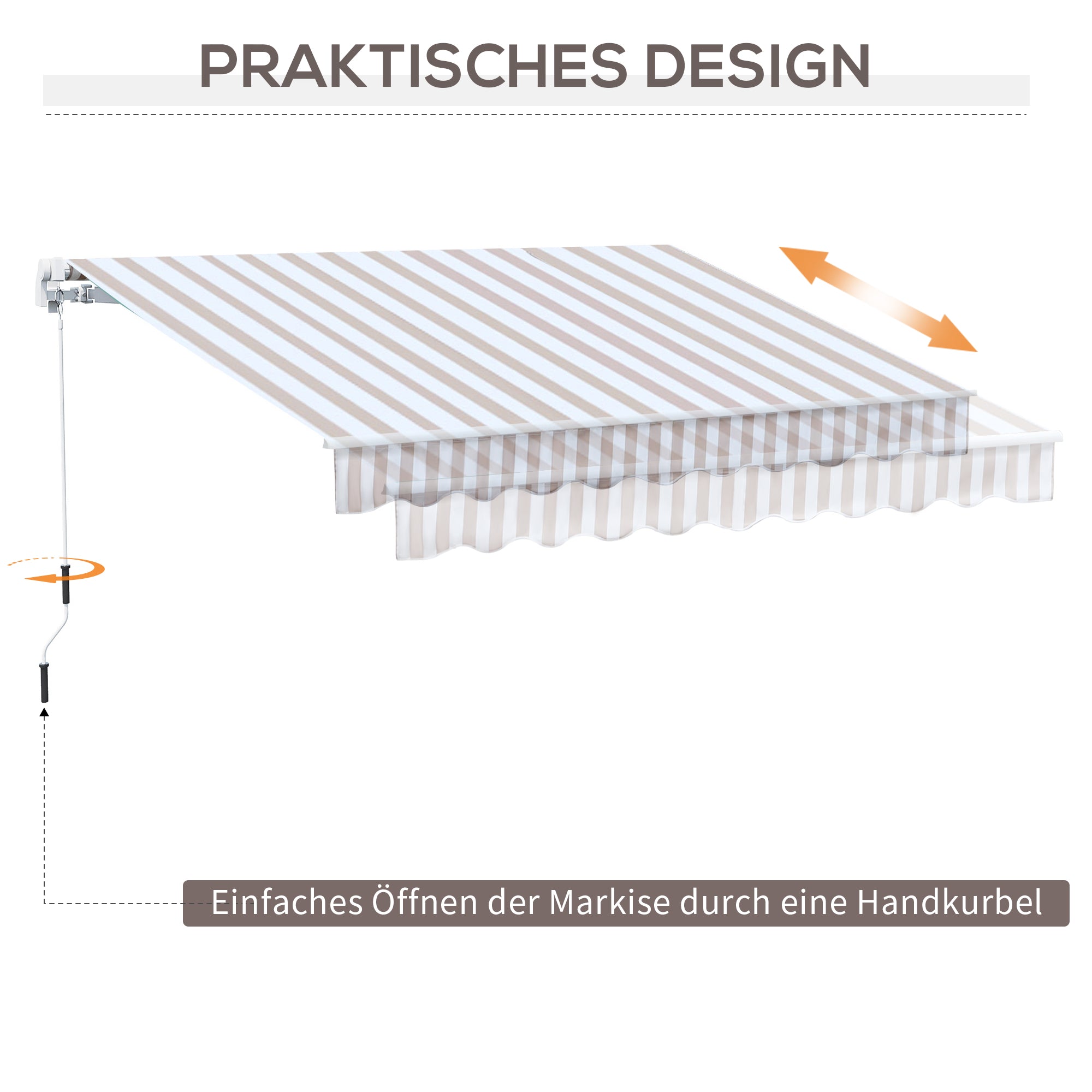 Awning with Hand Crank, Articulated Awning, Sun Protection, Wall Mount, Balcony, Aluminium Frame 3 x 2.5 m