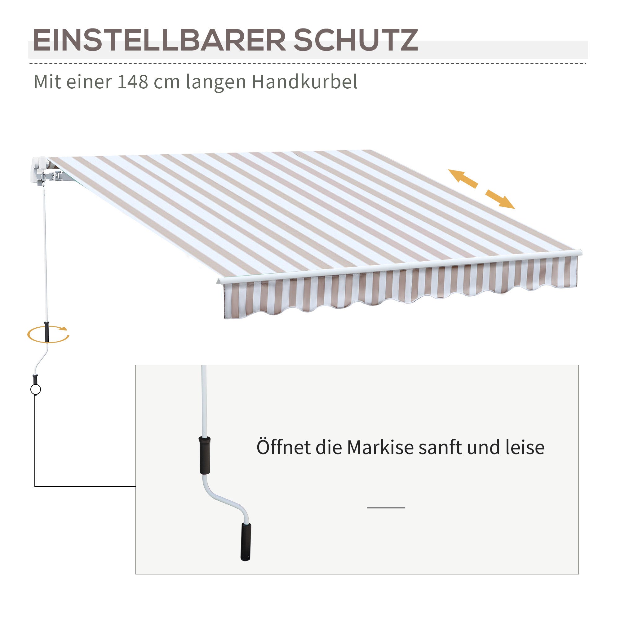 Awning with Hand Crank, Articulated Awning, Sun Protection, Wall Mount, Balcony, Aluminium Frame 3 x 2.5 m