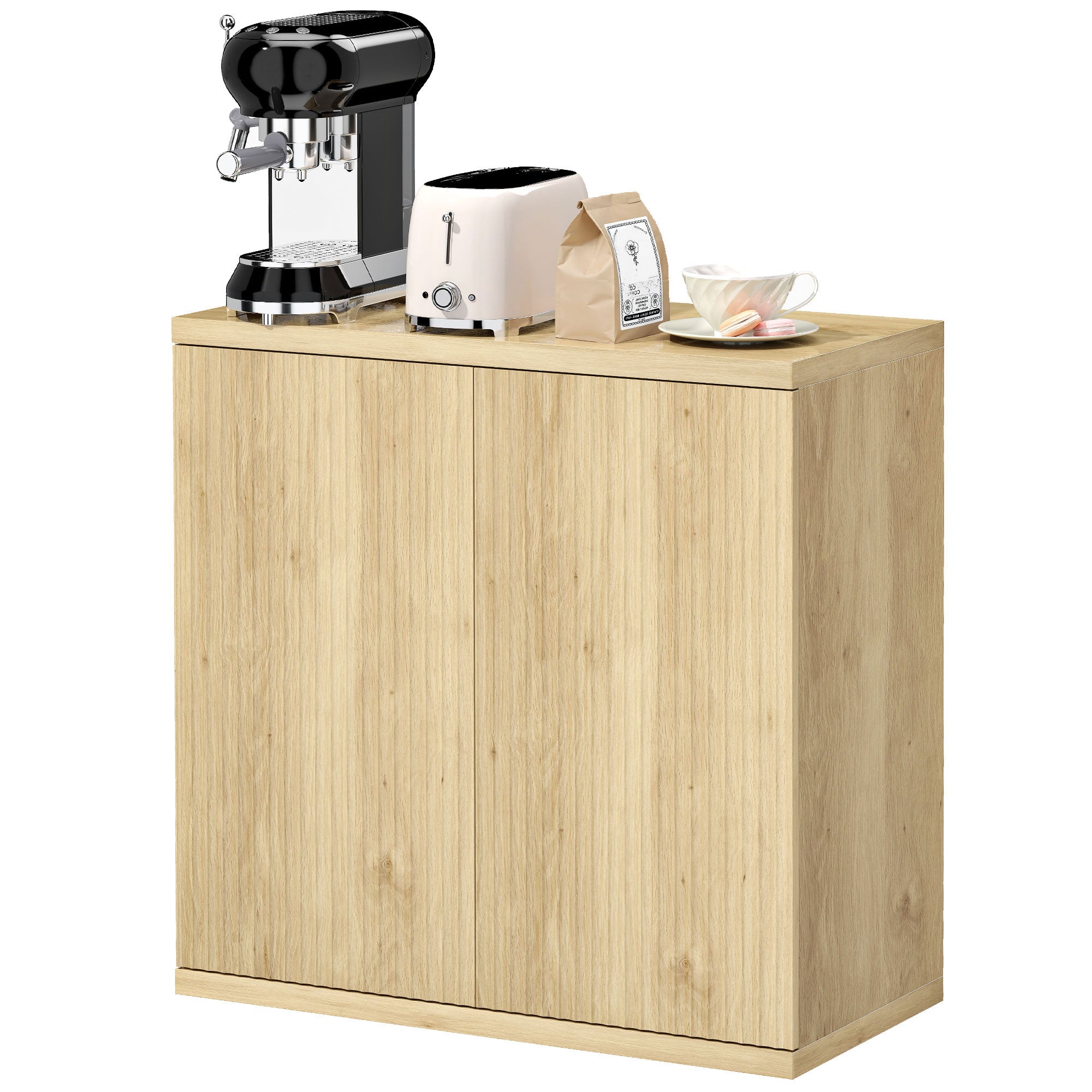 Oak Sideboard, Double Soft-Close Doors with Adjustable Shelf, Modern Sideboard for Dining Room & Kitchen, 30.7 x 15.4 x 31.1 in (78 x 39 x 79 cm)