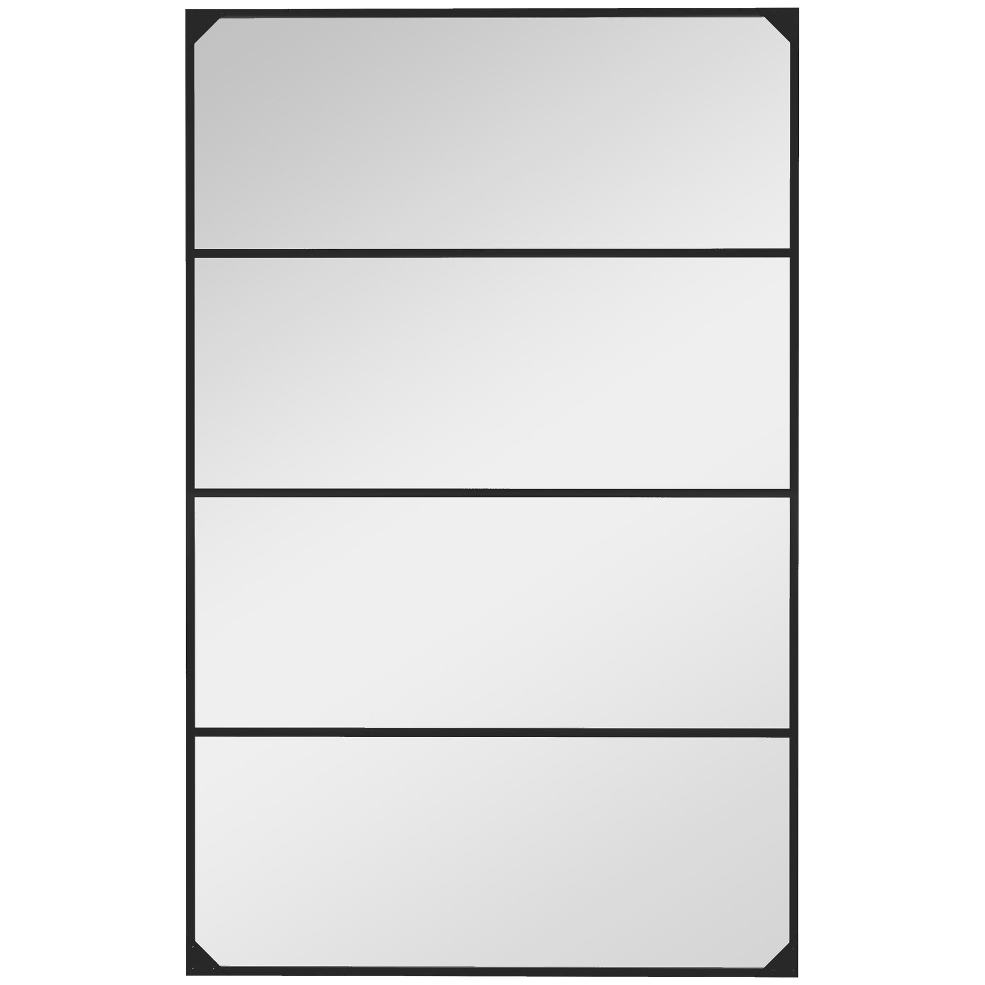 Rectangular Industrial-style Grid Wall Mirror, Horizontal or Vertical with 4 Hooks, Black Metal - 109 x 69 cm