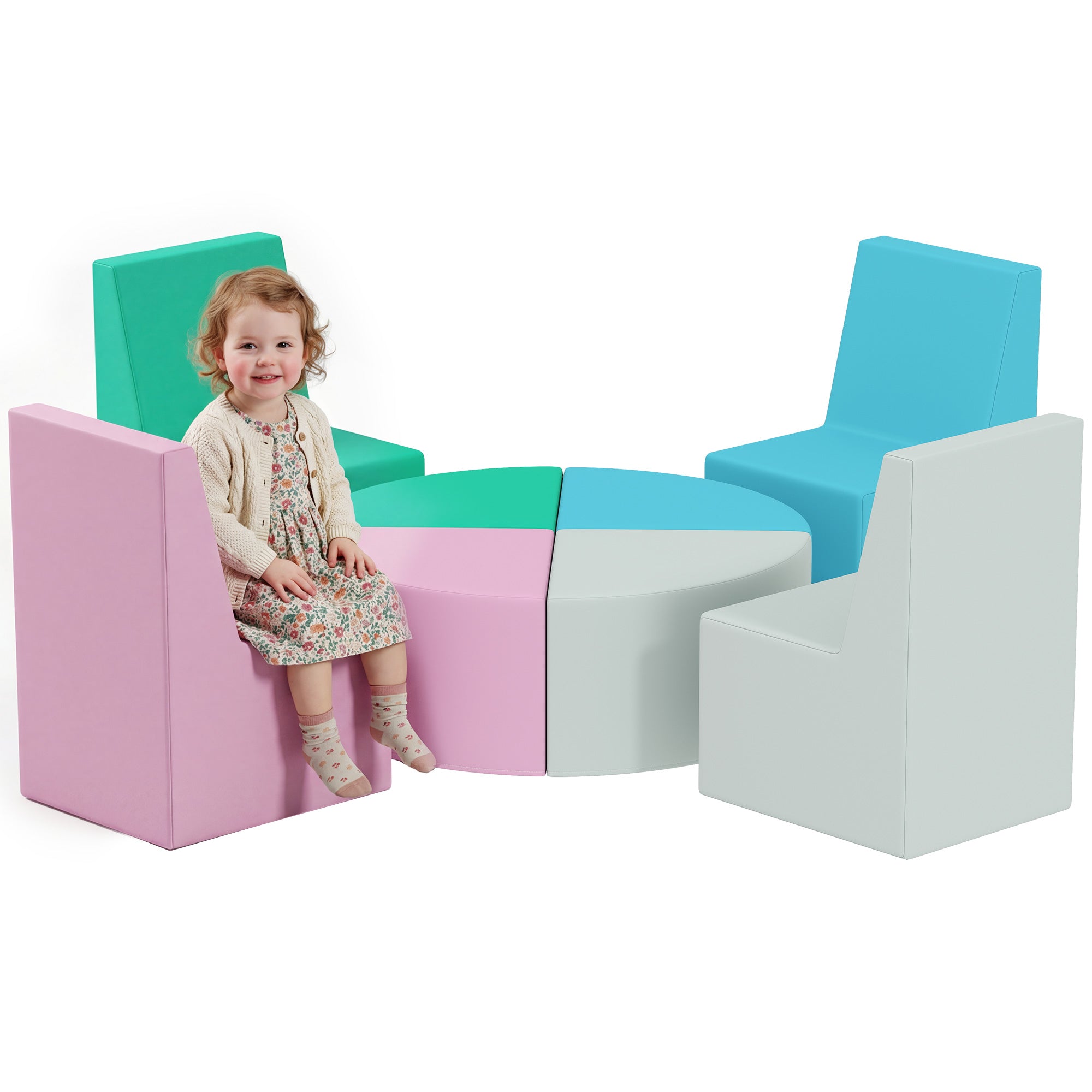 8-Piece Soft Foam Building Blocks for Kids — Table & Stool Design, PU Foam Blocks for Babies & Toddlers, Multicolor