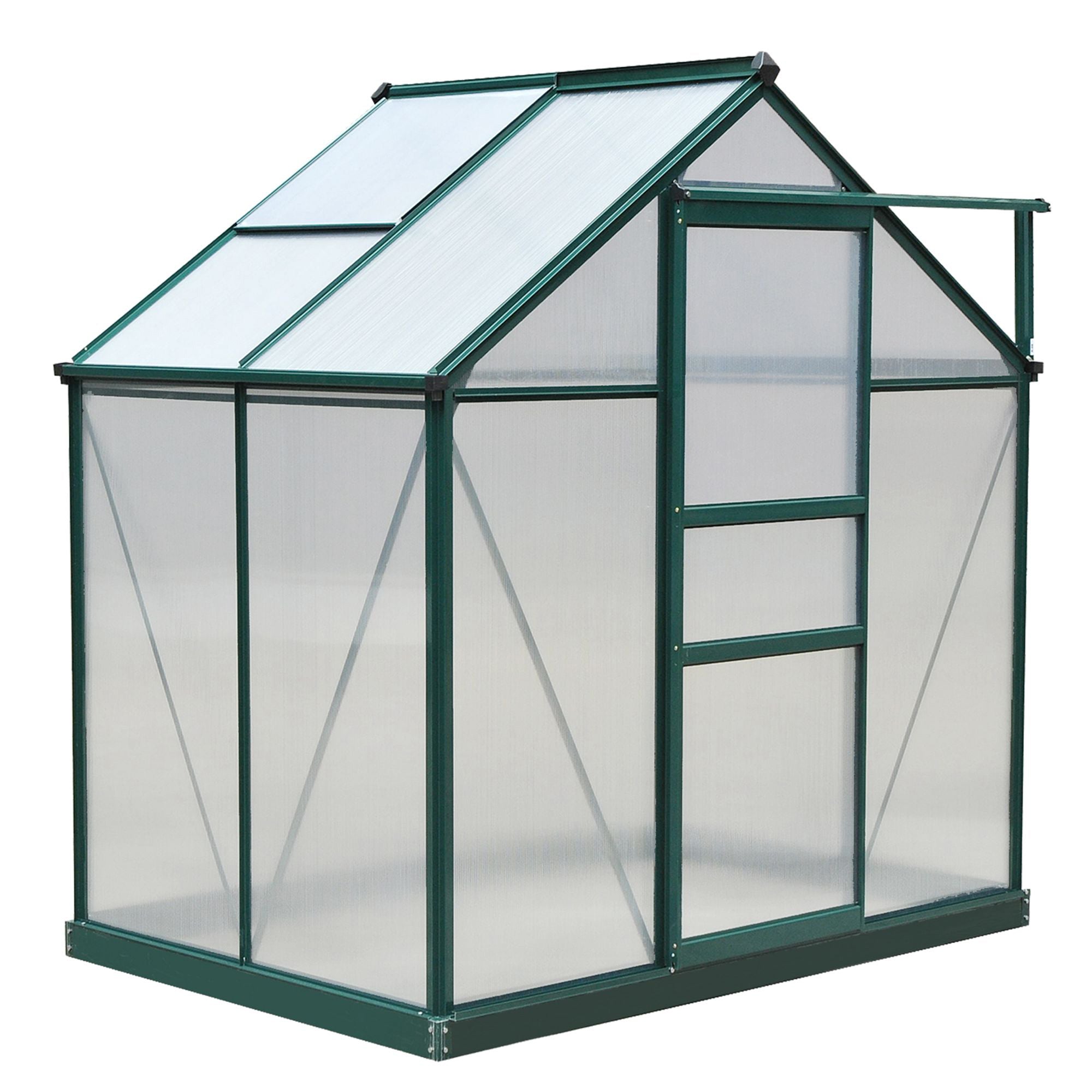 Polycarbonate Garden Greenhouse 2.51m² Aluminum Greenhouse for Garden 190 x 132 x 201 cm UV-Resistant, with Reinforced Foundation, Gutter, Skylight, and Sliding Door, Dark Green