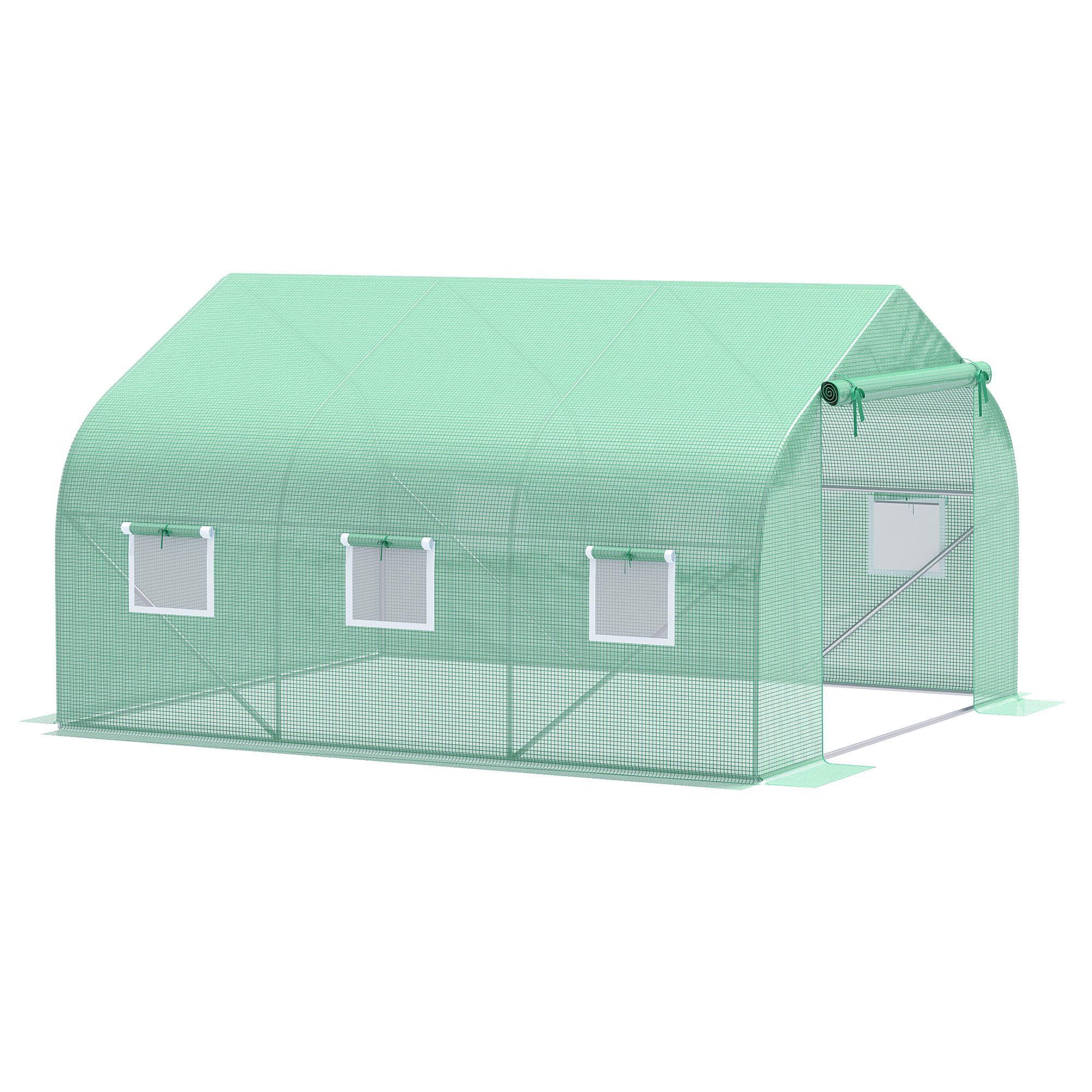 Garden Tunnel Greenhouse Ground Area 10.5 m² 3.5 x 3 x 2 m Reinforced Tubular Frame Zippered Door 6 Roll-up Windows Green