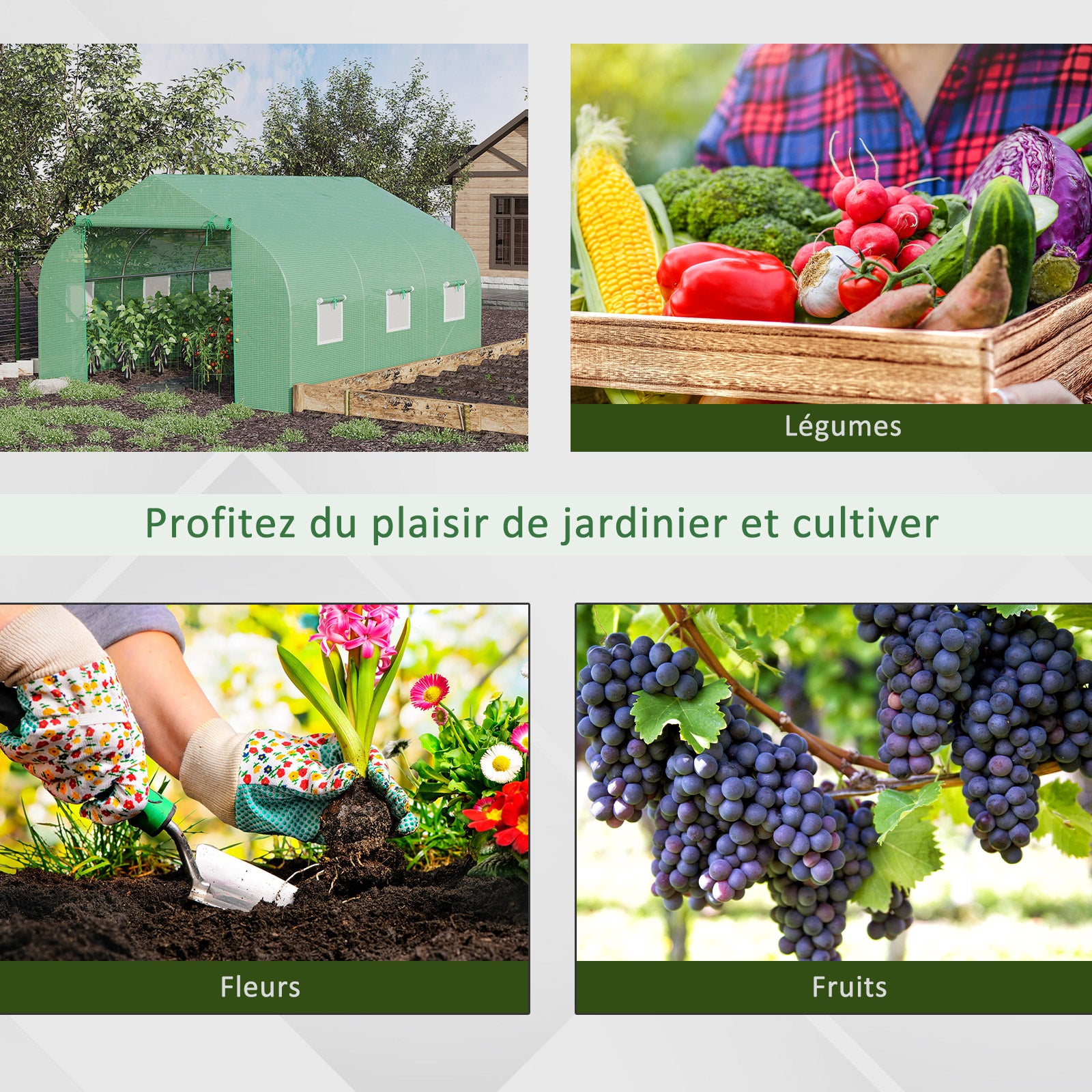 Garden Tunnel Greenhouse Ground Area 10.5 m² 3.5 x 3 x 2 m Reinforced Tubular Frame Zippered Door 6 Roll-up Windows Green