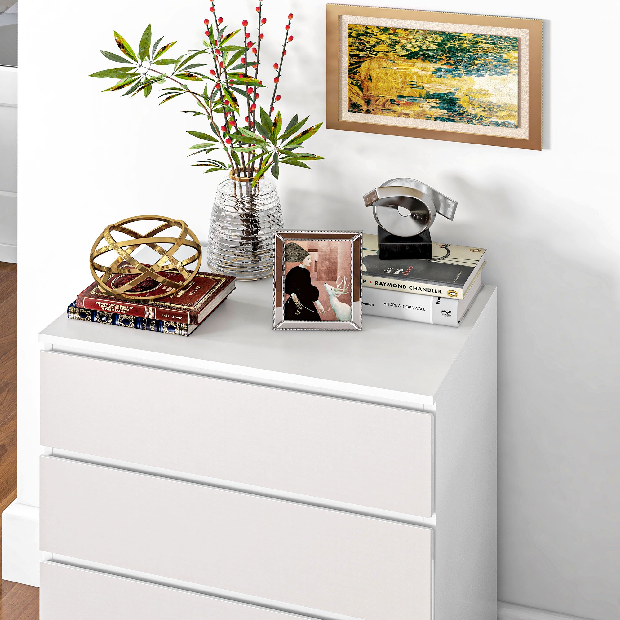 4-Drawer Dresser Bedroom Storage Cabinet Modern Style with Soft-Close Mechanism for Bedroom, Living Room - 60 x 40 x 80 cm, White