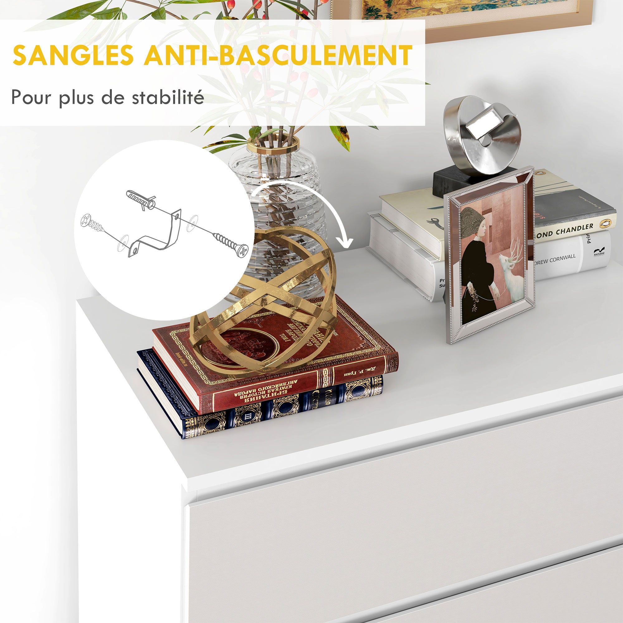 4-Drawer Dresser Bedroom Storage Cabinet Modern Style with Soft-Close Mechanism for Bedroom, Living Room - 60 x 40 x 80 cm, White