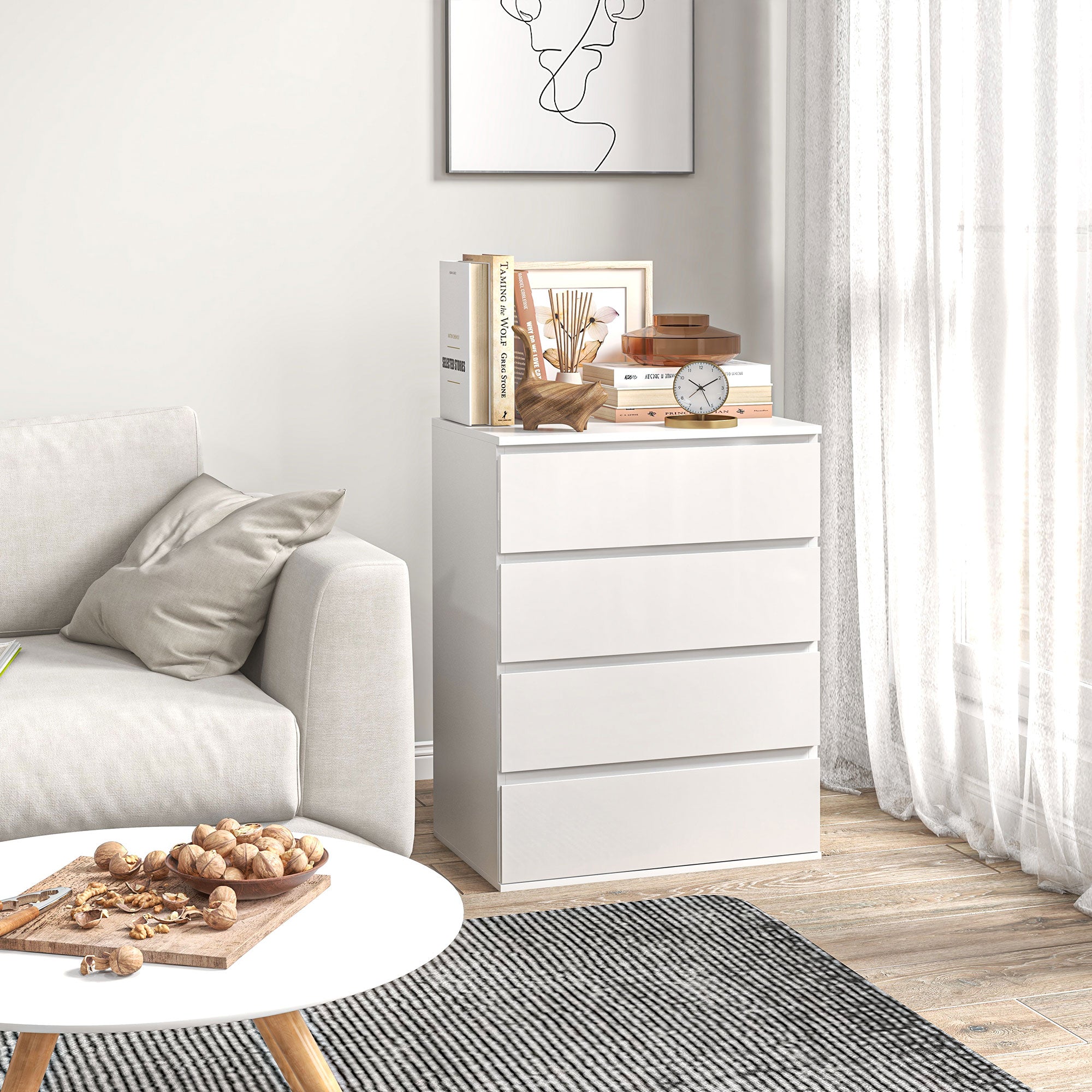 4-Drawer Dresser Bedroom Storage Cabinet Modern Style with Soft-Close Mechanism for Bedroom, Living Room - 60 x 40 x 80 cm, White