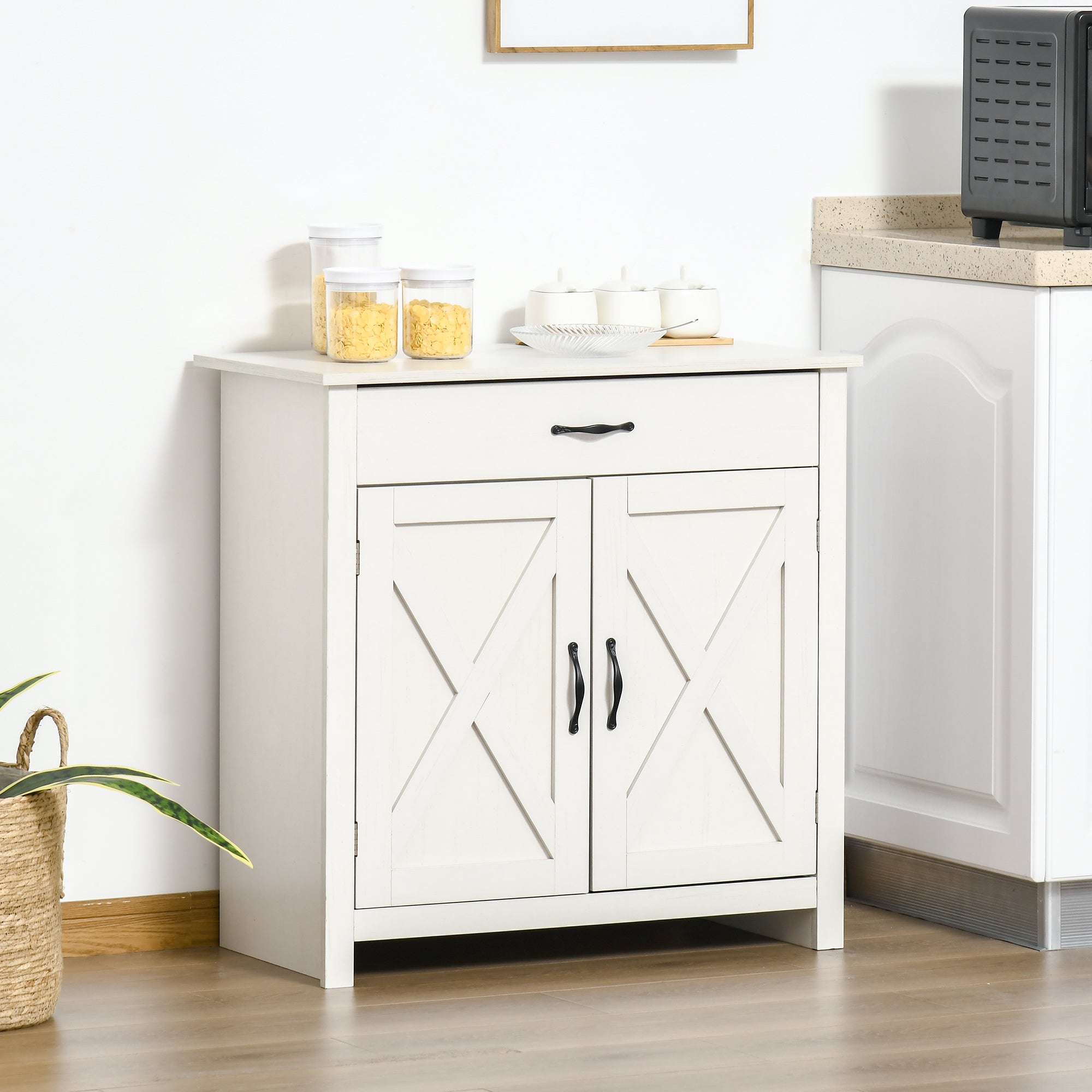 Kitchen Sideboard Buffet for Living Room with 1 Drawer 2 Doors and Adjustable Inner Shelf Decorative Auxiliary Furniture for Dining Room 80x39.7x80 cm White Wash