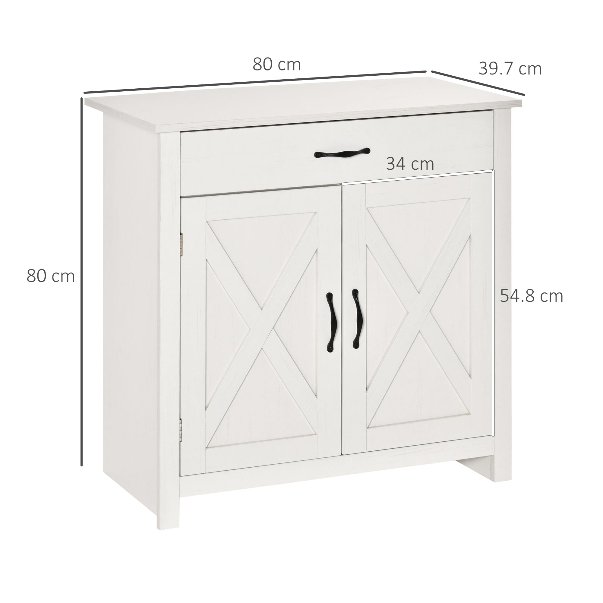 Kitchen Sideboard Buffet for Living Room with 1 Drawer 2 Doors and Adjustable Inner Shelf Decorative Auxiliary Furniture for Dining Room 80x39.7x80 cm White Wash