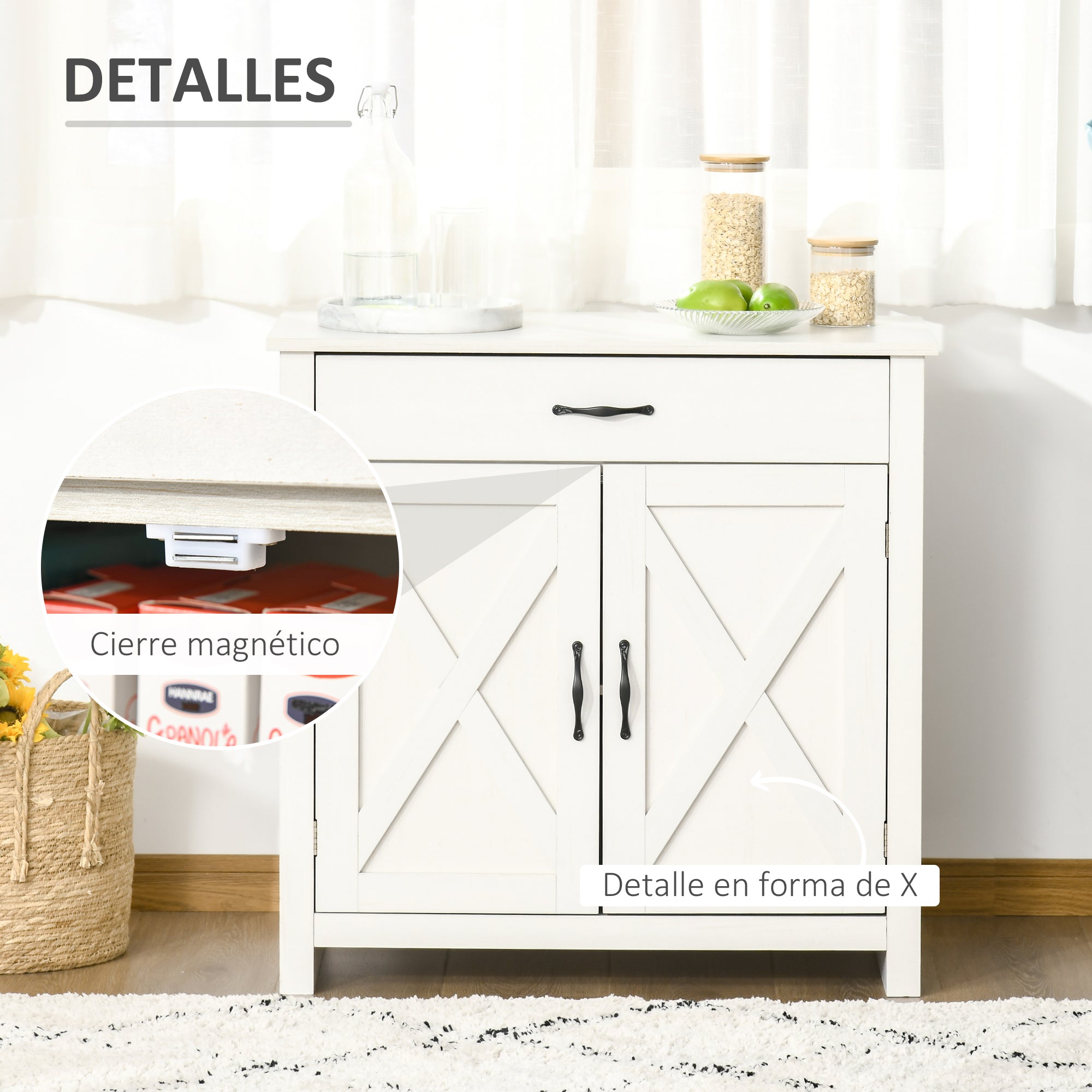 Kitchen Sideboard Buffet for Living Room with 1 Drawer 2 Doors and Adjustable Inner Shelf Decorative Auxiliary Furniture for Dining Room 80x39.7x80 cm White Wash