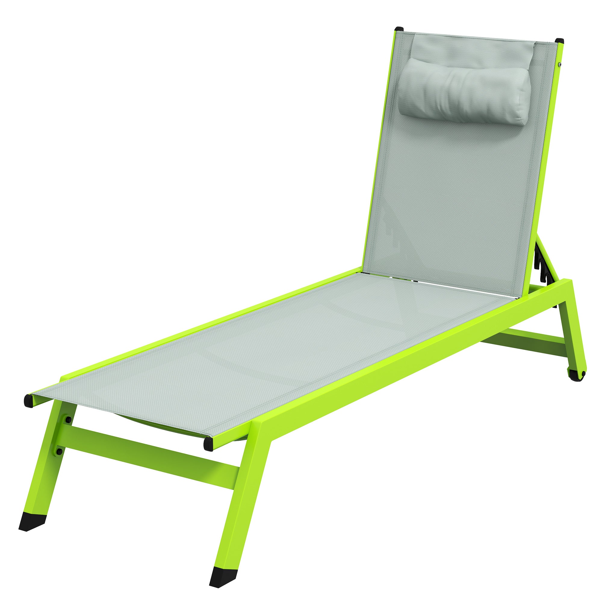 Green Aluminum and Textilene Sun Lounger with Wheels, Adjustable Multi-Position Reclining Backrest and Headrest