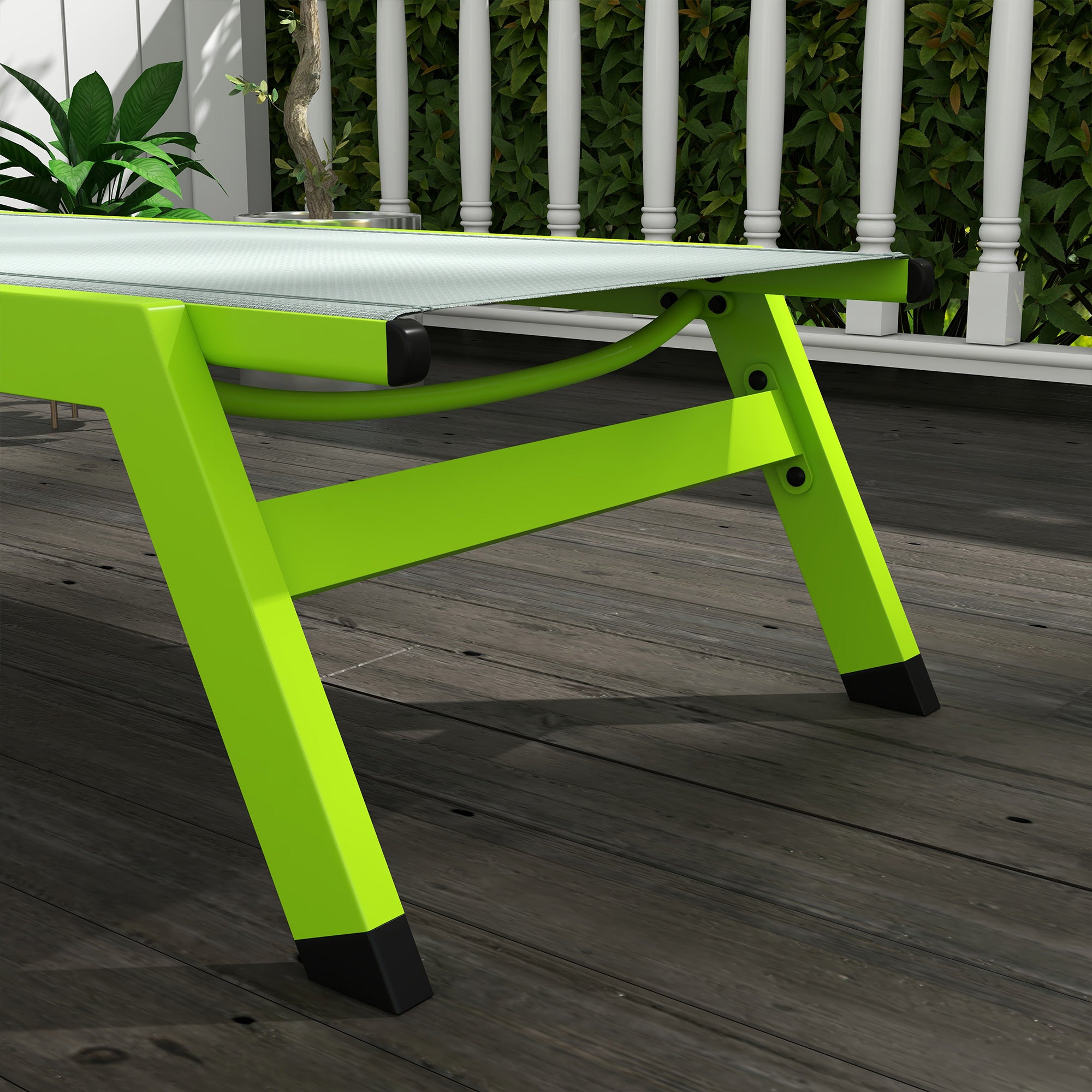 Green Aluminum and Textilene Sun Lounger with Wheels, Adjustable Multi-Position Reclining Backrest and Headrest