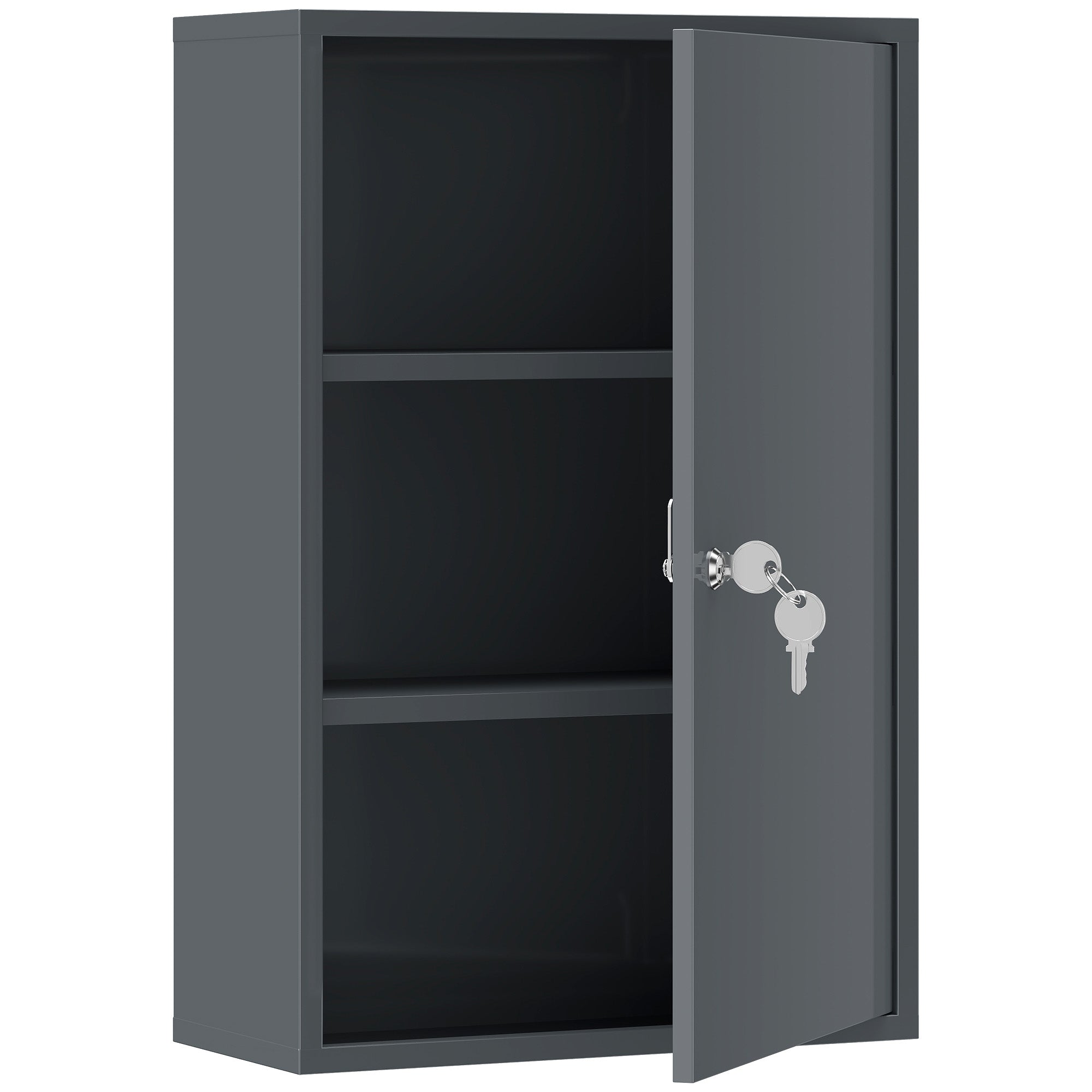 Lockable Medicine Cabinet — Metal 3-Shelf Wall Cabinet with Keys, 15.7 x 7.1 x 23.6 in, Gray