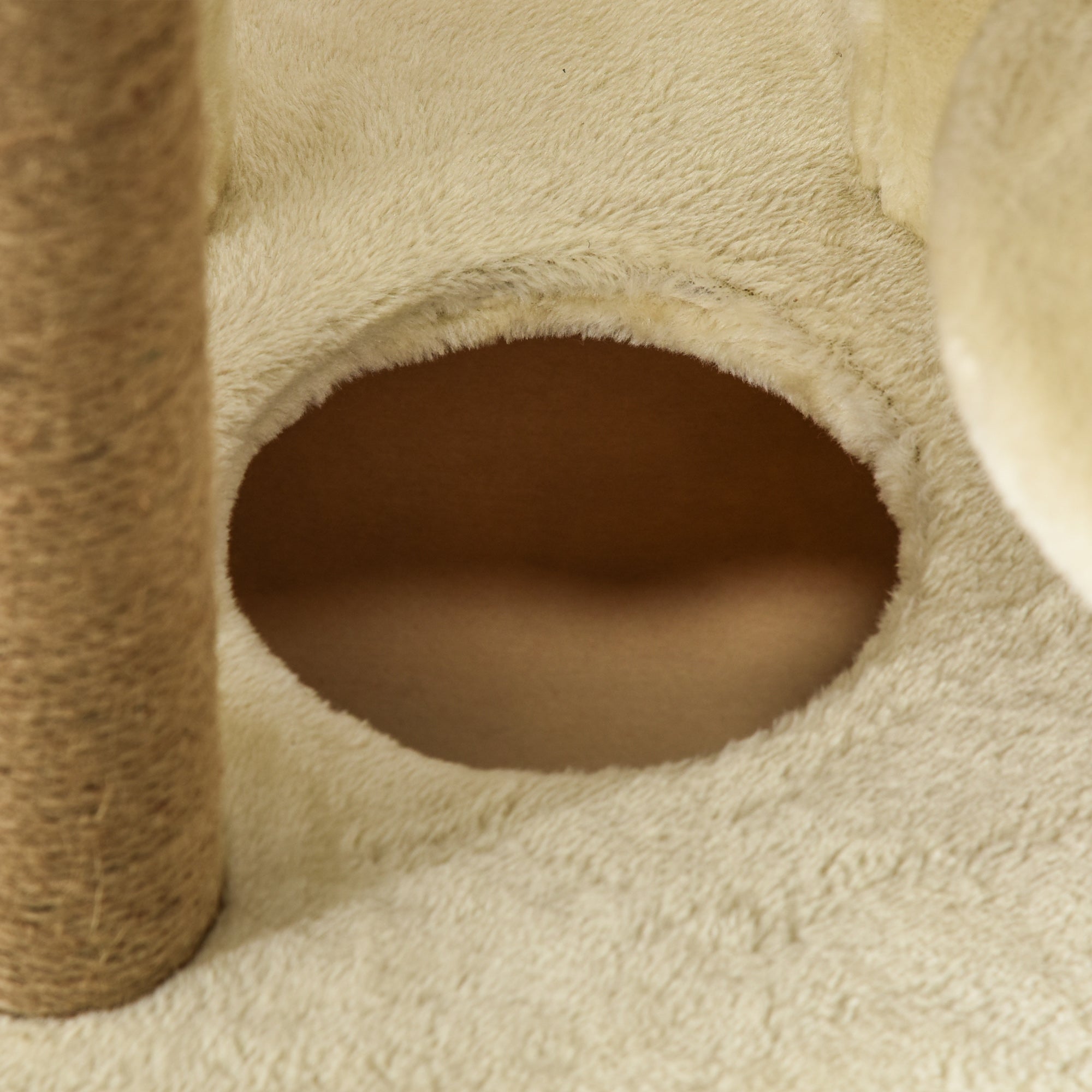 Large Cat Scratching Tree 60x34x136 cm Cat Tree with Platforms Plush Caves Detachable Jute Posts and Hanging Ball Beige