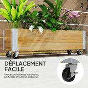 Rectangular Planter on Wheels - Irrigation Inserts, Drainage Felt Included - Solid Wood, Natural Wood Metal
