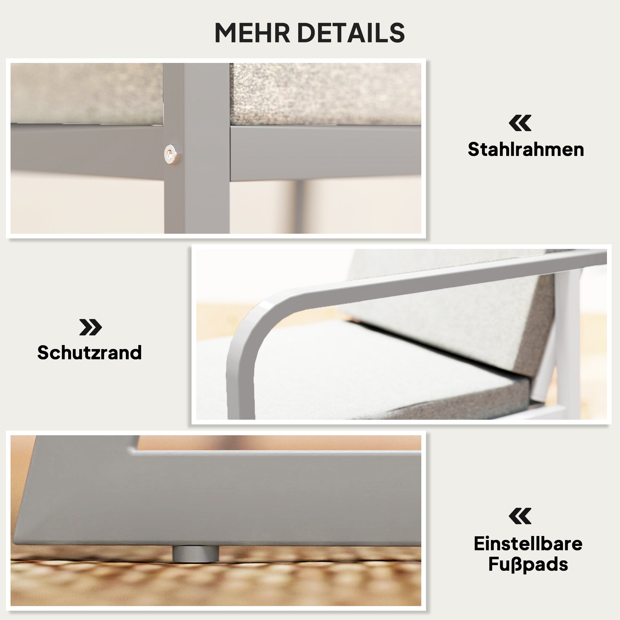 3-Piece Seating Group Dining Set for 2 People Dining Table with 4 Chairs Seat Cushions Dining Room Set with Glass Table Kitchen Table Set Balcony Furniture Patio Furniture for Terrace, Balcony Dining Room Light Grey
