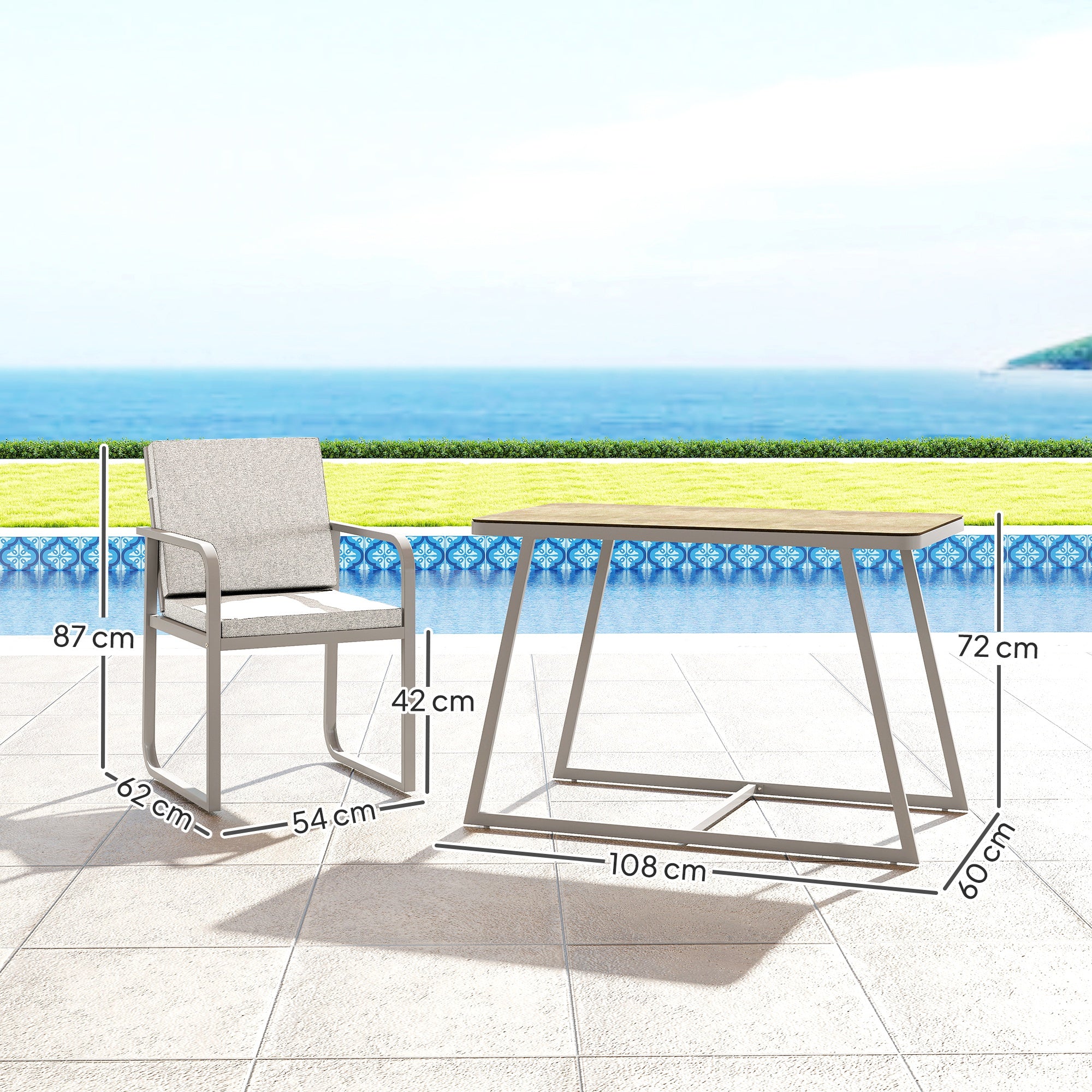 3-Piece Seating Group Dining Set for 2 People Dining Table with 4 Chairs Seat Cushions Dining Room Set with Glass Table Kitchen Table Set Balcony Furniture Patio Furniture for Terrace, Balcony Dining Room Light Grey