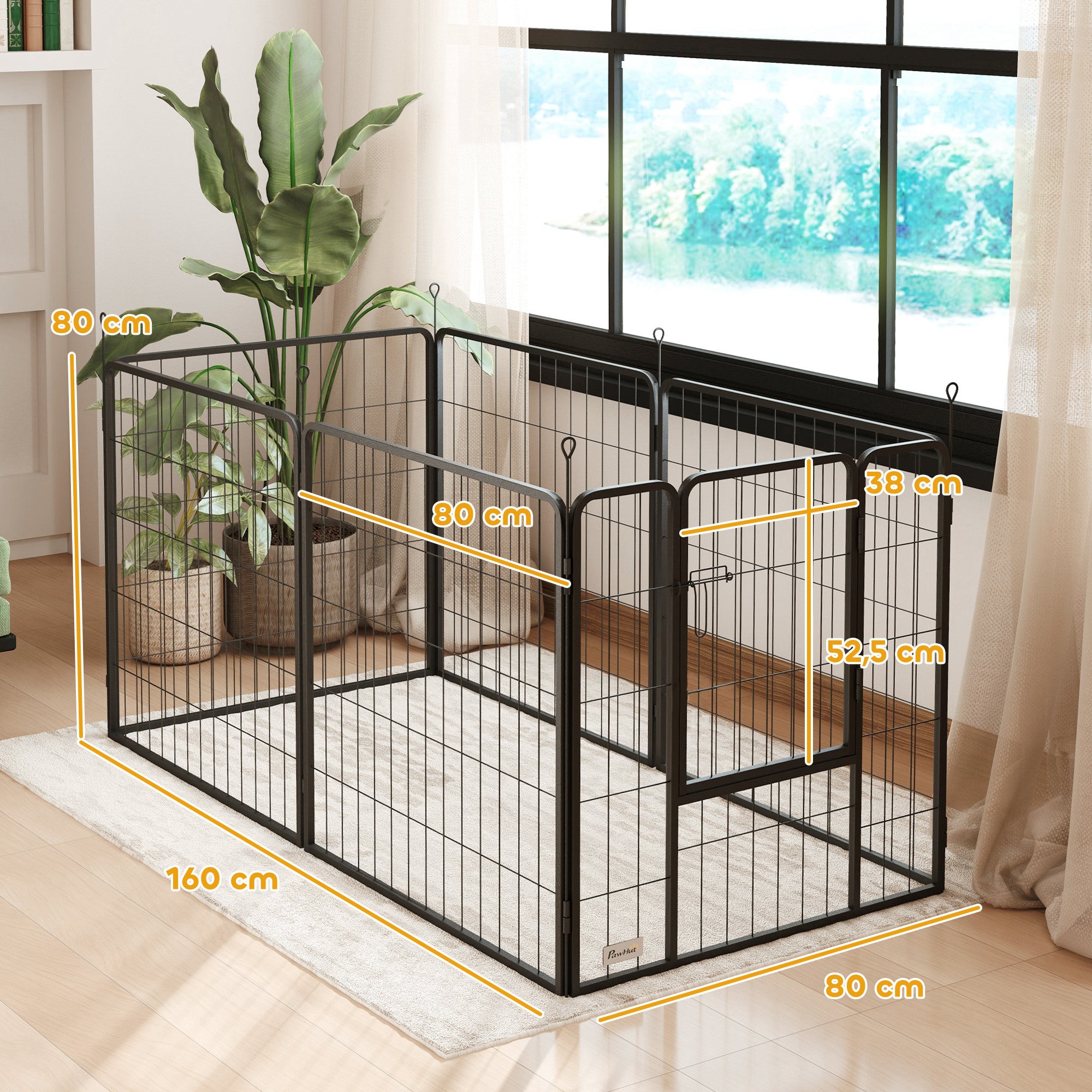 Puppy Playpen 80 cm High, 6-Piece Dog Exercise Pen DIY Puppy Playpen with Door, Freestanding Enclosure for Small to Medium Dogs, Steel, Gray