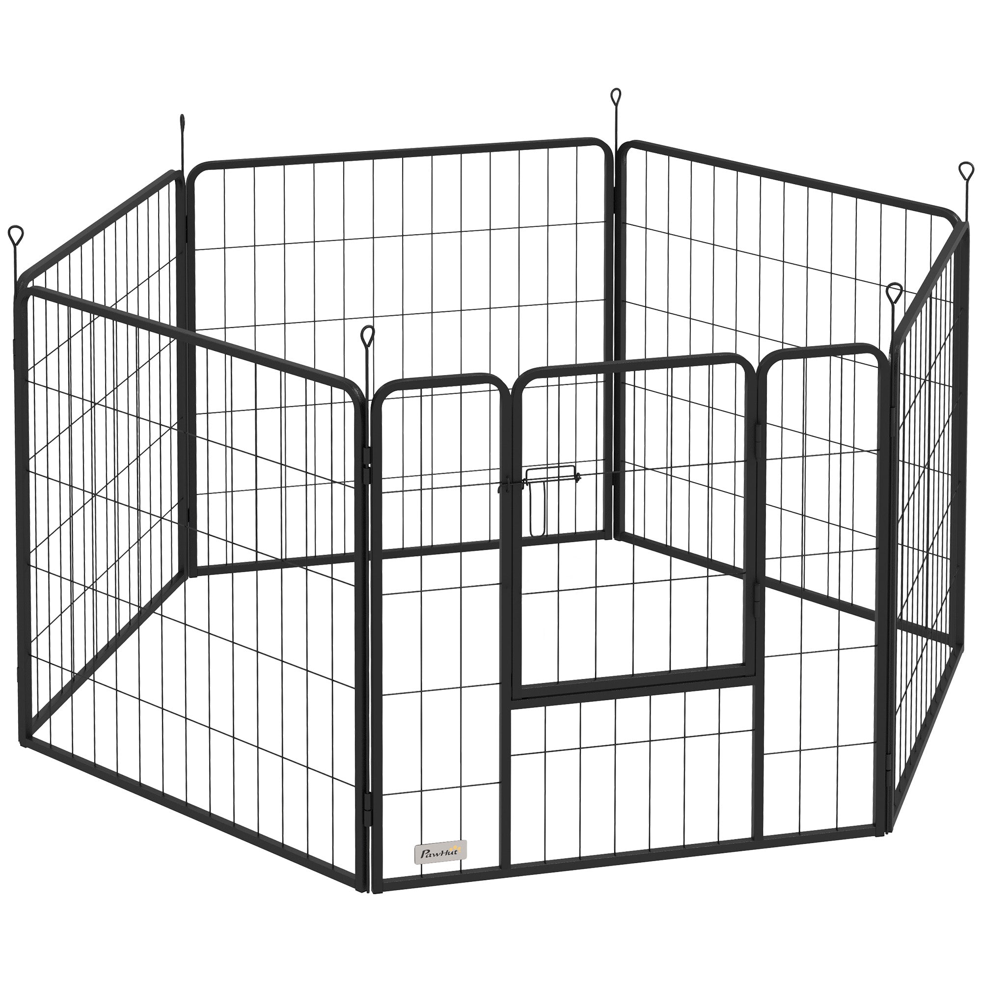 Puppy Playpen 80 cm High, 6-Piece Dog Exercise Pen DIY Puppy Playpen with Door, Freestanding Enclosure for Small to Medium Dogs, Steel, Gray
