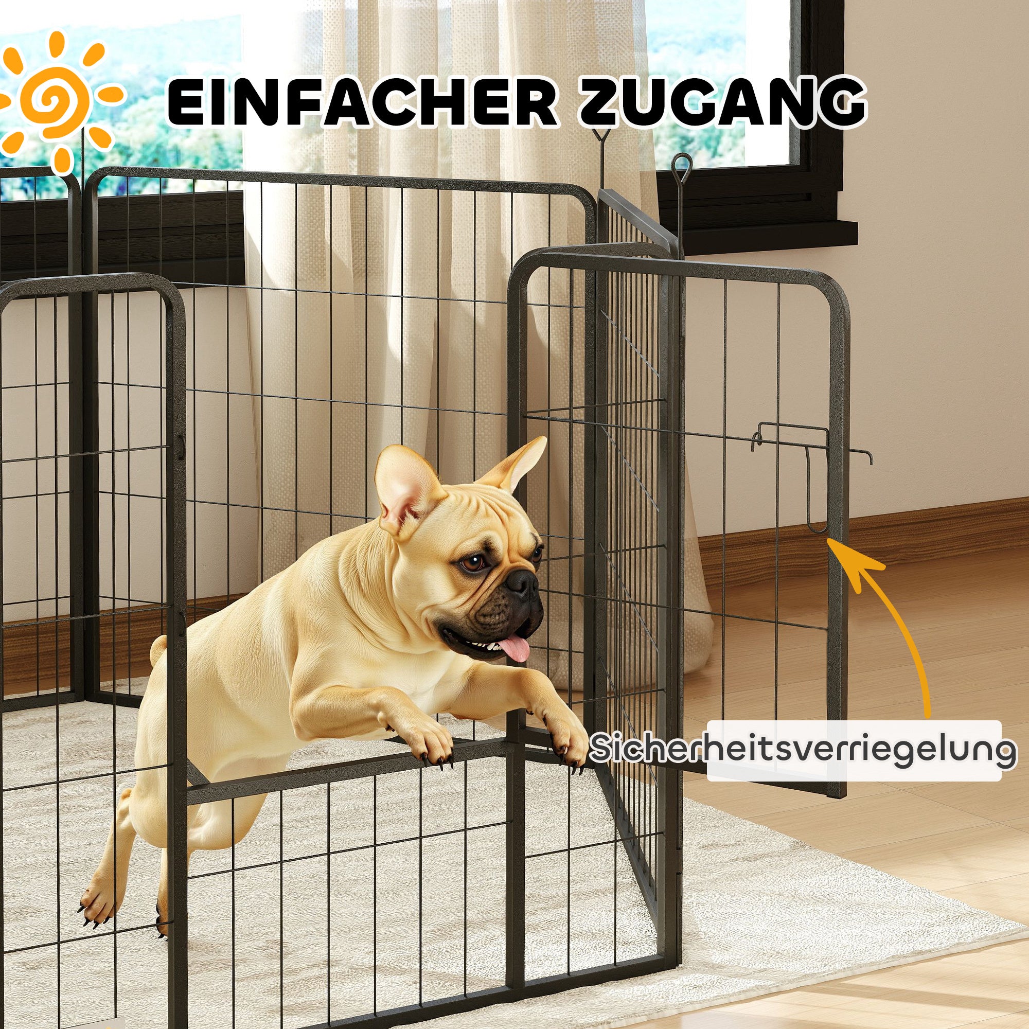 Puppy Playpen 80 cm High, 6-Piece Dog Exercise Pen DIY Puppy Playpen with Door, Freestanding Enclosure for Small to Medium Dogs, Steel, Gray