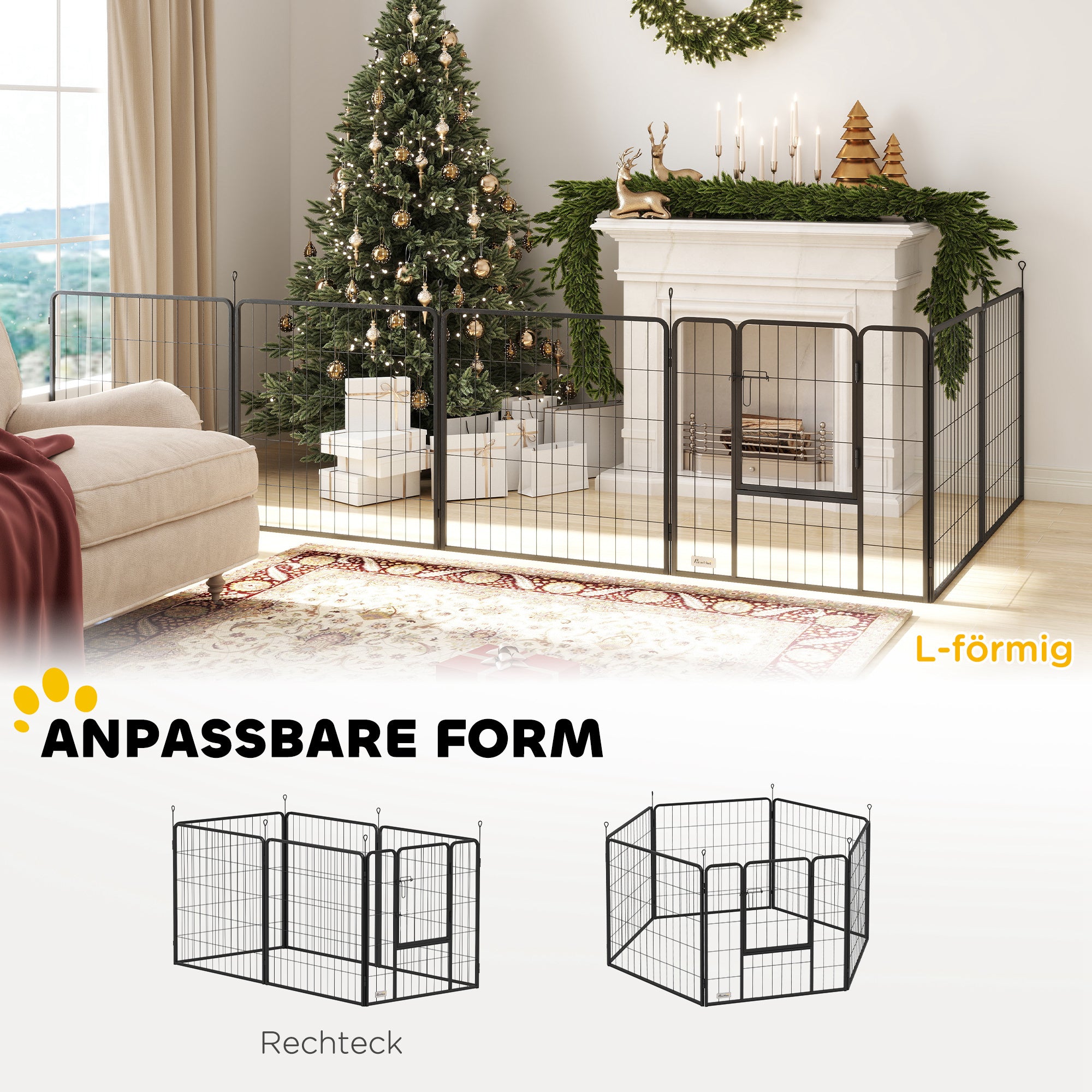 Puppy Playpen 80 cm High, 6-Piece Dog Exercise Pen DIY Puppy Playpen with Door, Freestanding Enclosure for Small to Medium Dogs, Steel, Gray