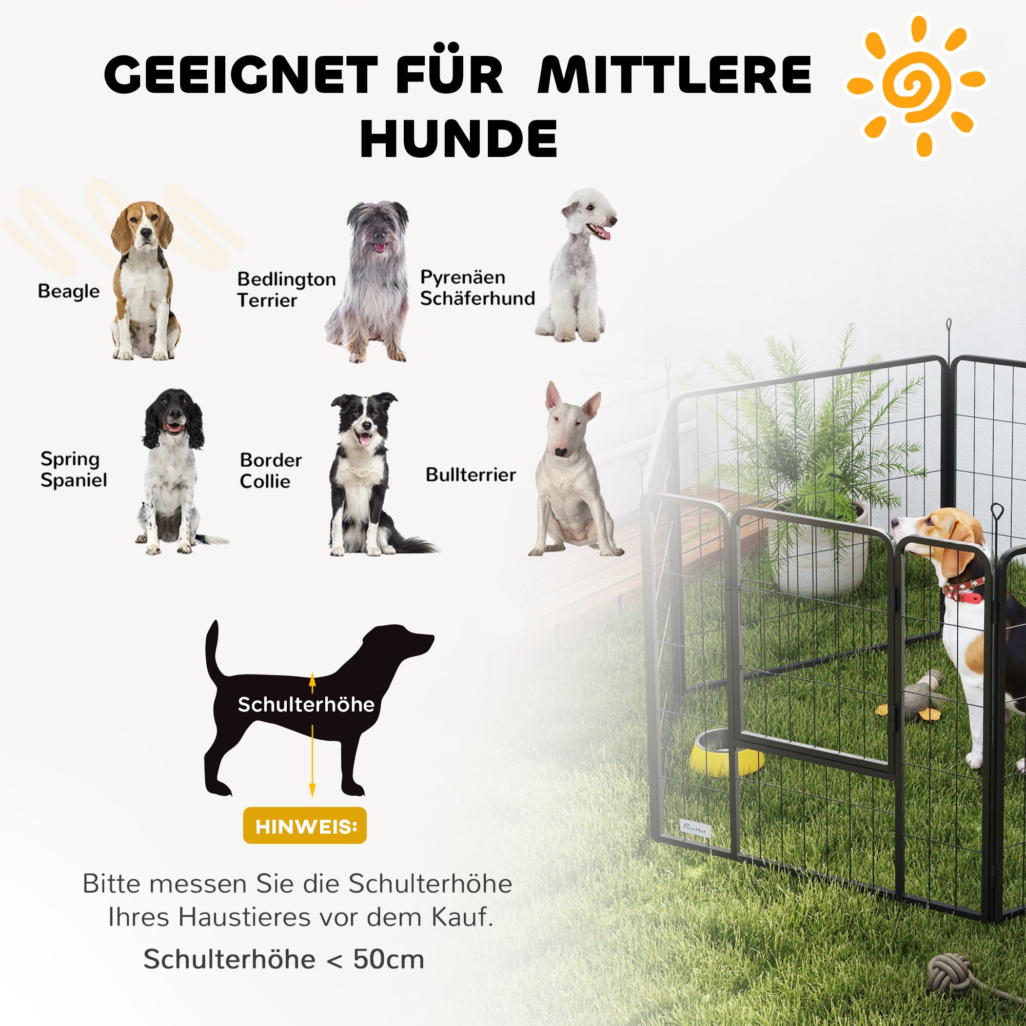 Puppy Playpen 80 cm High, 6-Piece Dog Exercise Pen DIY Puppy Playpen with Door, Freestanding Enclosure for Small to Medium Dogs, Steel, Gray