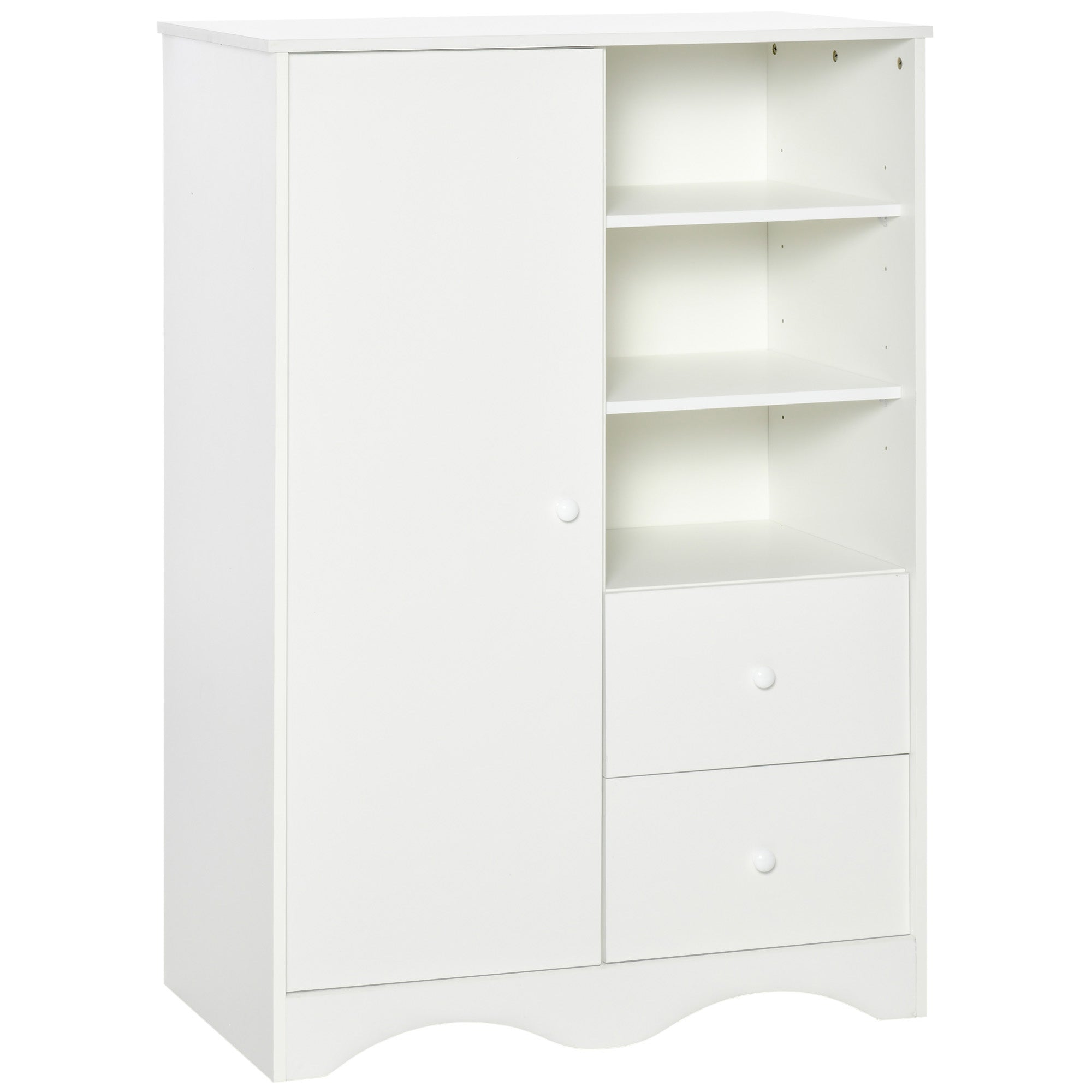 Storage Cabinet with Door and 5 Shelves, 3 Shelves, 2 Drawers, White Storage Furniture for Bedroom, Living Room, Office