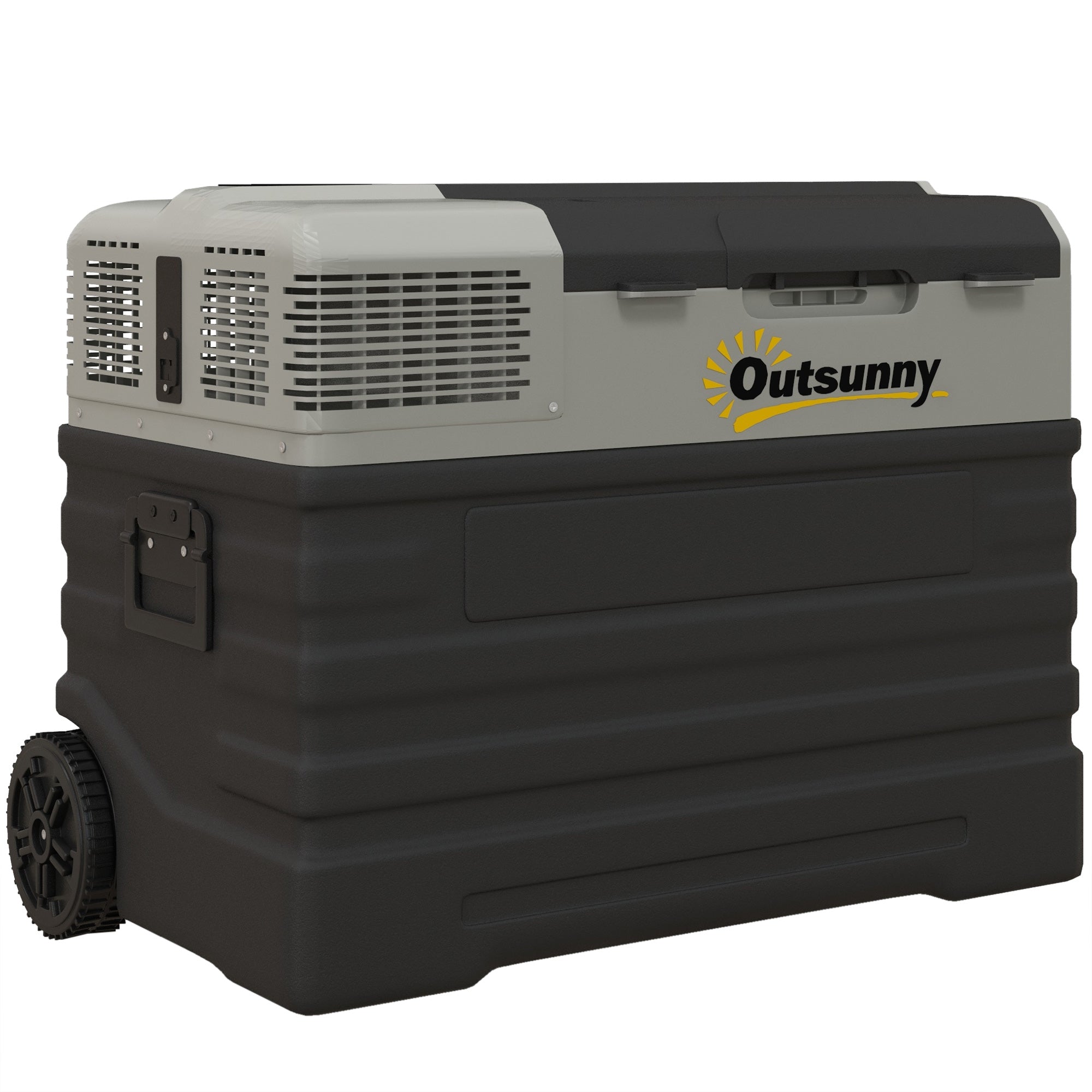 56 Liter Compressor Cooler Box Electric Cooler Box with ECO Mode Connection Cooling Function Freezer Box Thermobox Mini Refrigerator 12/240 Volt for Car Socket Truck Camping Boat Black