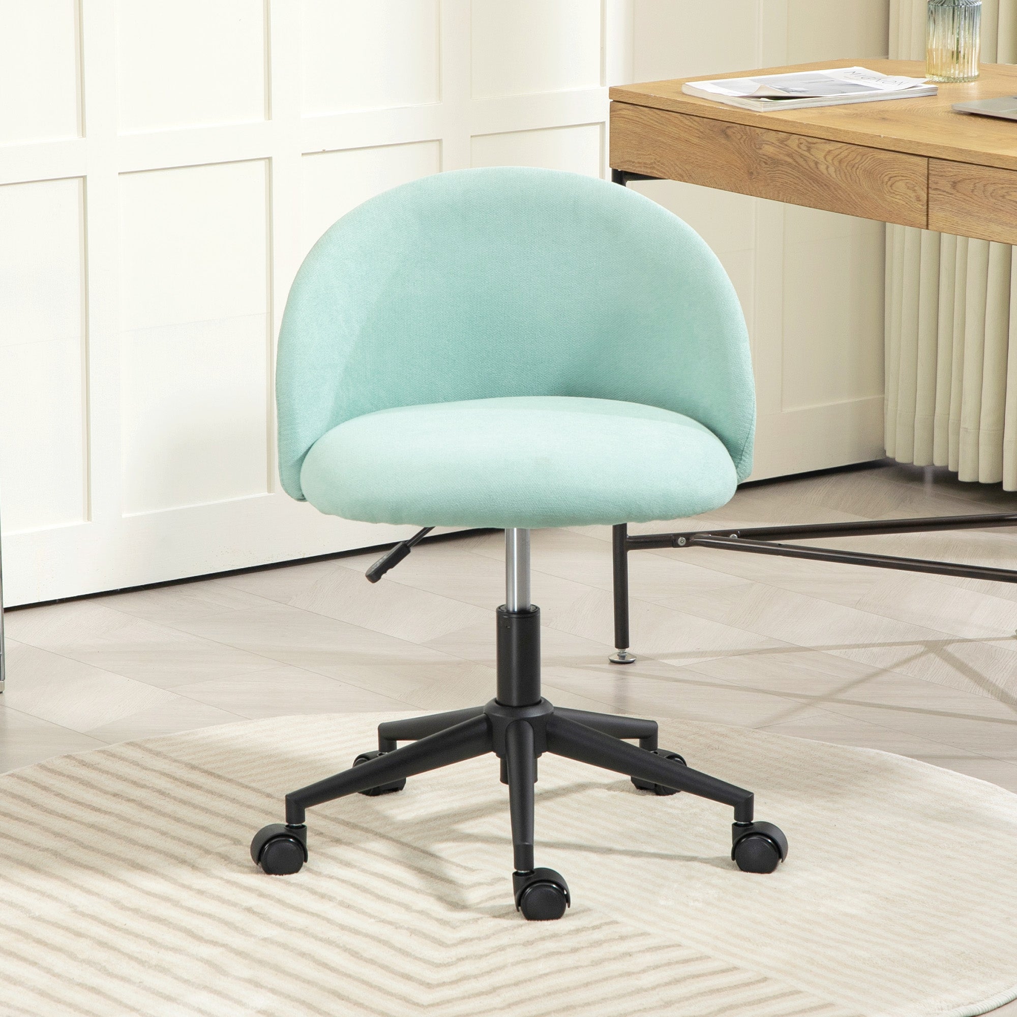 Velvet Office Chair Swivel 360° Adjustable Seat Height Curved Backrest for Office Green
