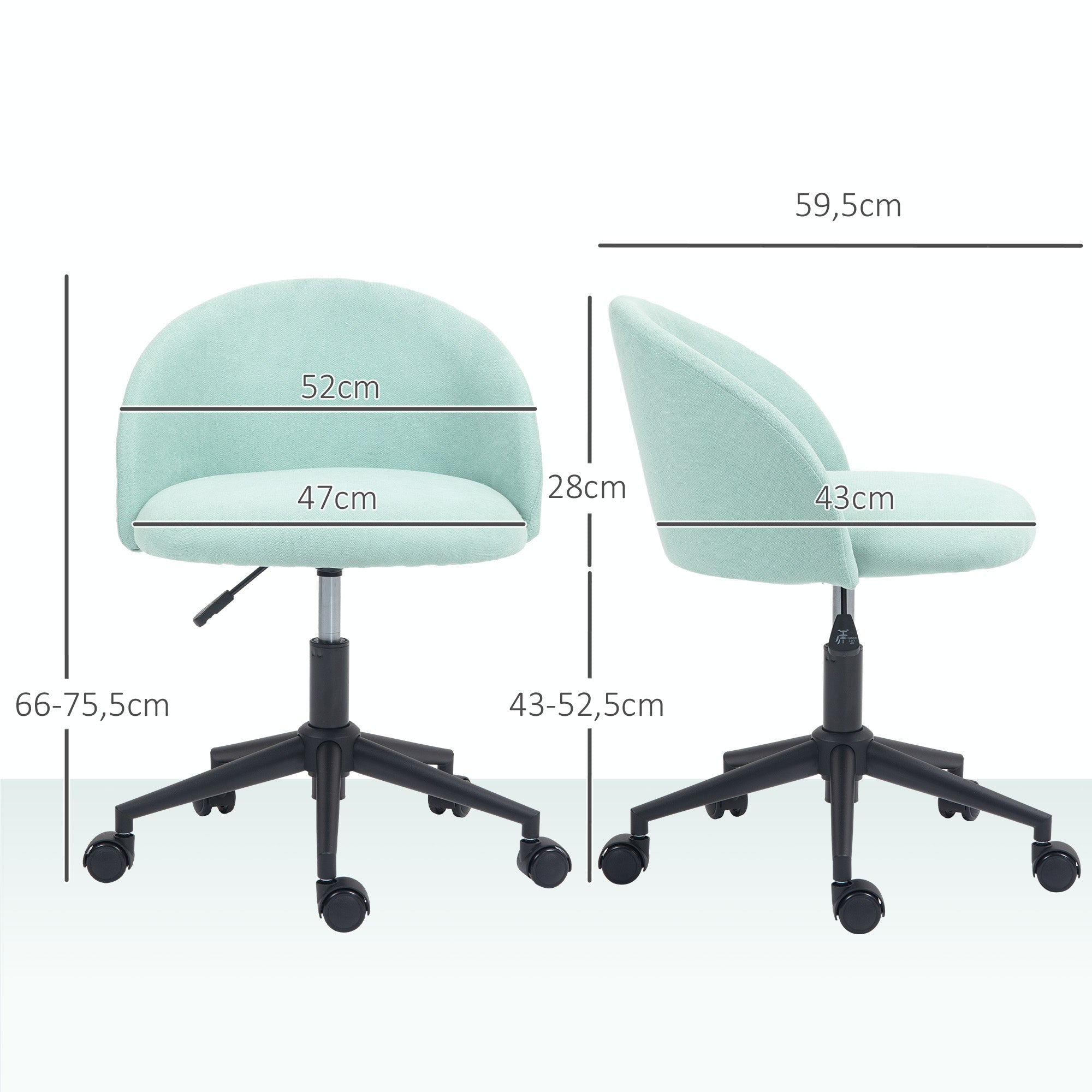 Velvet Office Chair Swivel 360° Adjustable Seat Height Curved Backrest for Office Green