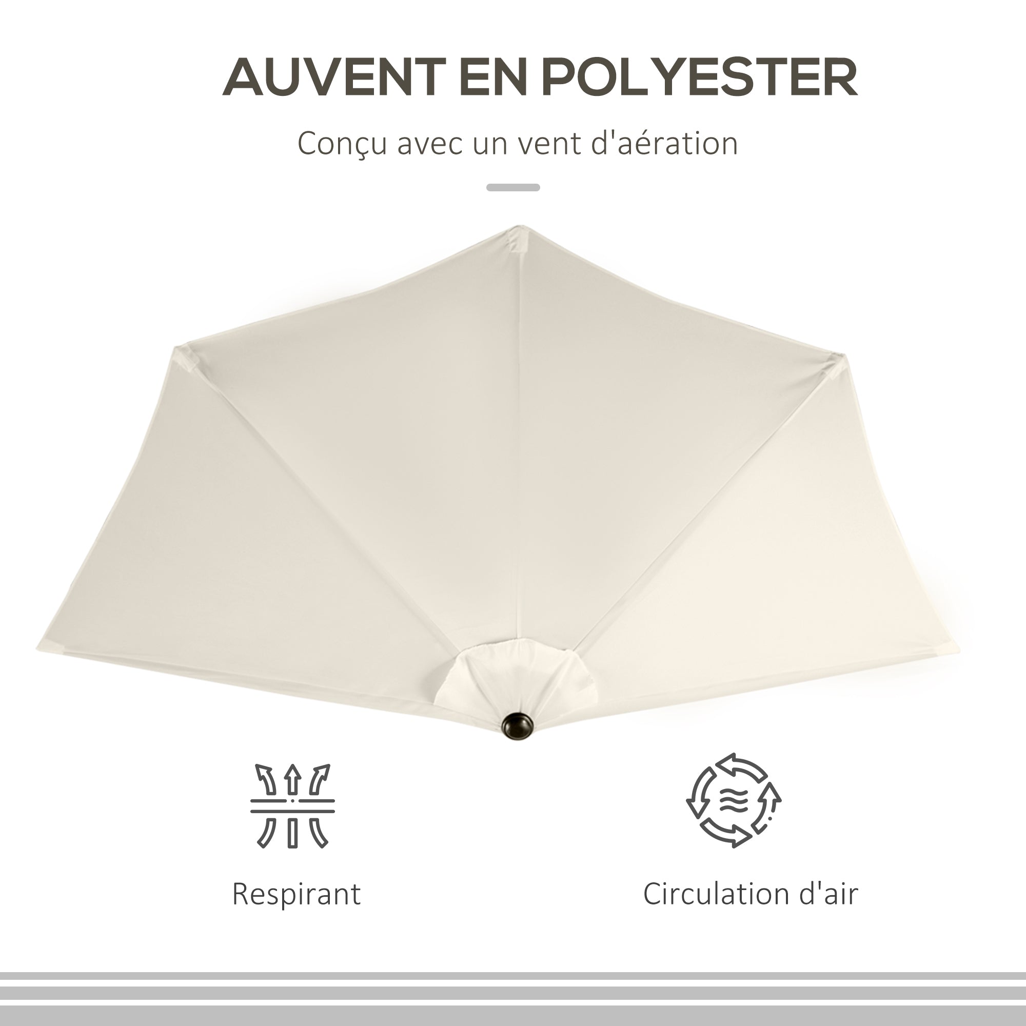 Half Umbrella - Balcony Umbrella 5 Metal Struts 2.93 x 1.5 x 2.49 m High Density Polyester Cream