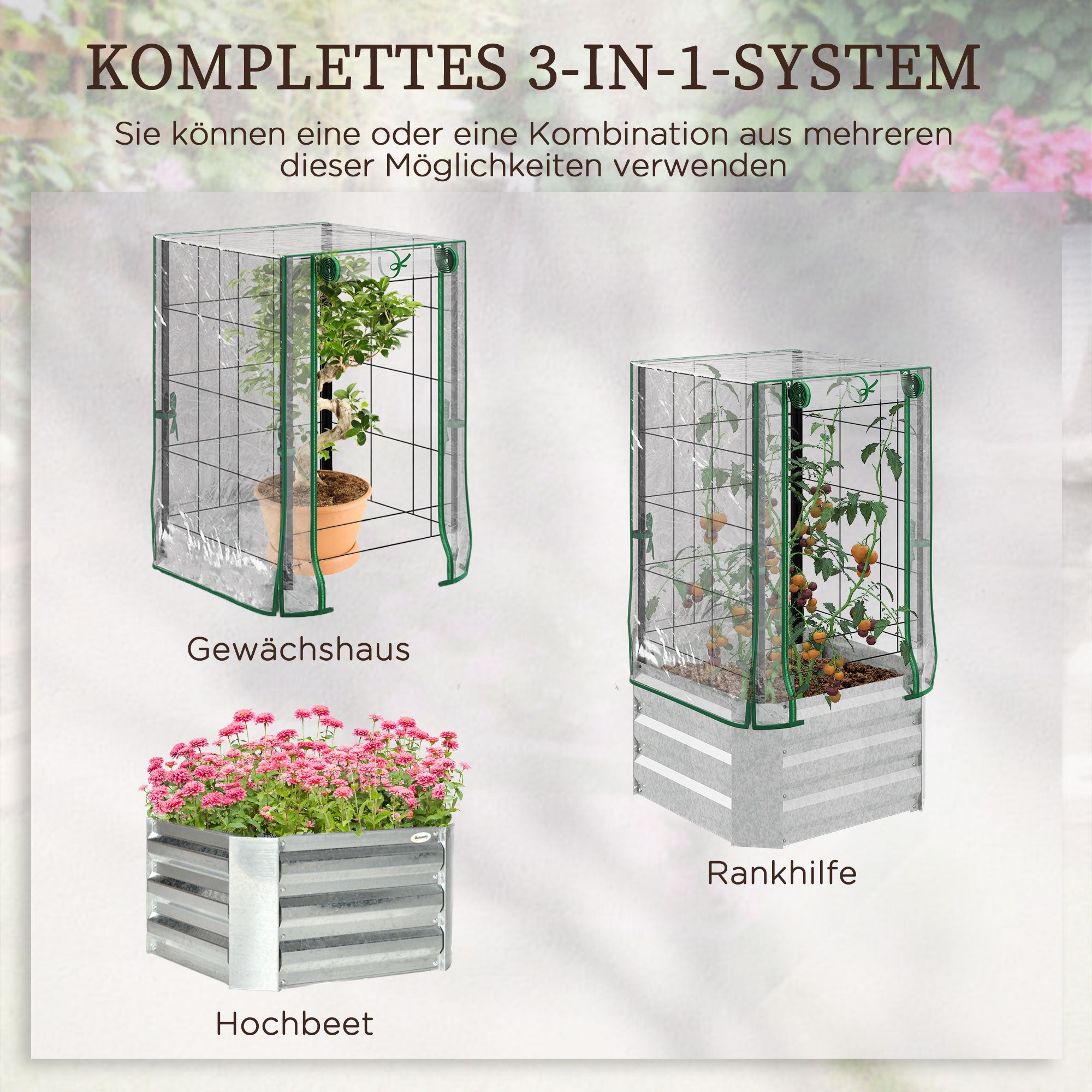 Raised Garden Bed Planter Box with Trellis, Trellis Planter Pot Steel, Garden Trellis 53 x 53 x 90 cm for Garden Balcony Terrace, Planter for Climbing Plants Basket Plants, Flowers