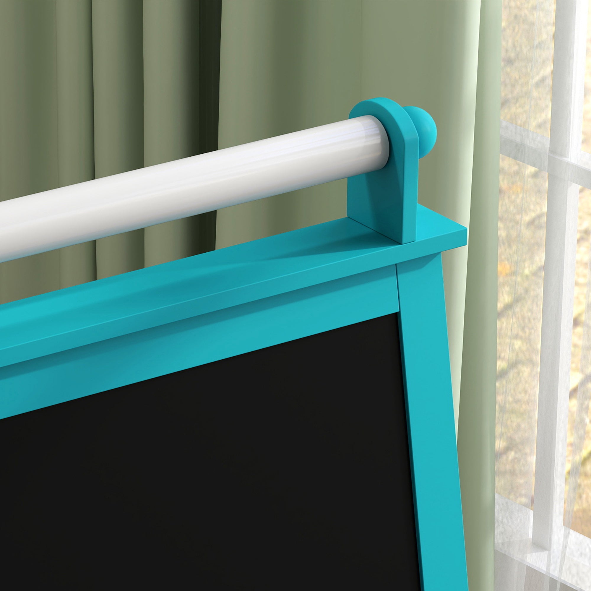 Children's Double-Sided Wipeable Chalkboard with Paper Roll and 2 Storage Containers, Magnetic Whiteboard, Black with Wooden Art Easel for Painting and Gift, 3-6 Years, Blue