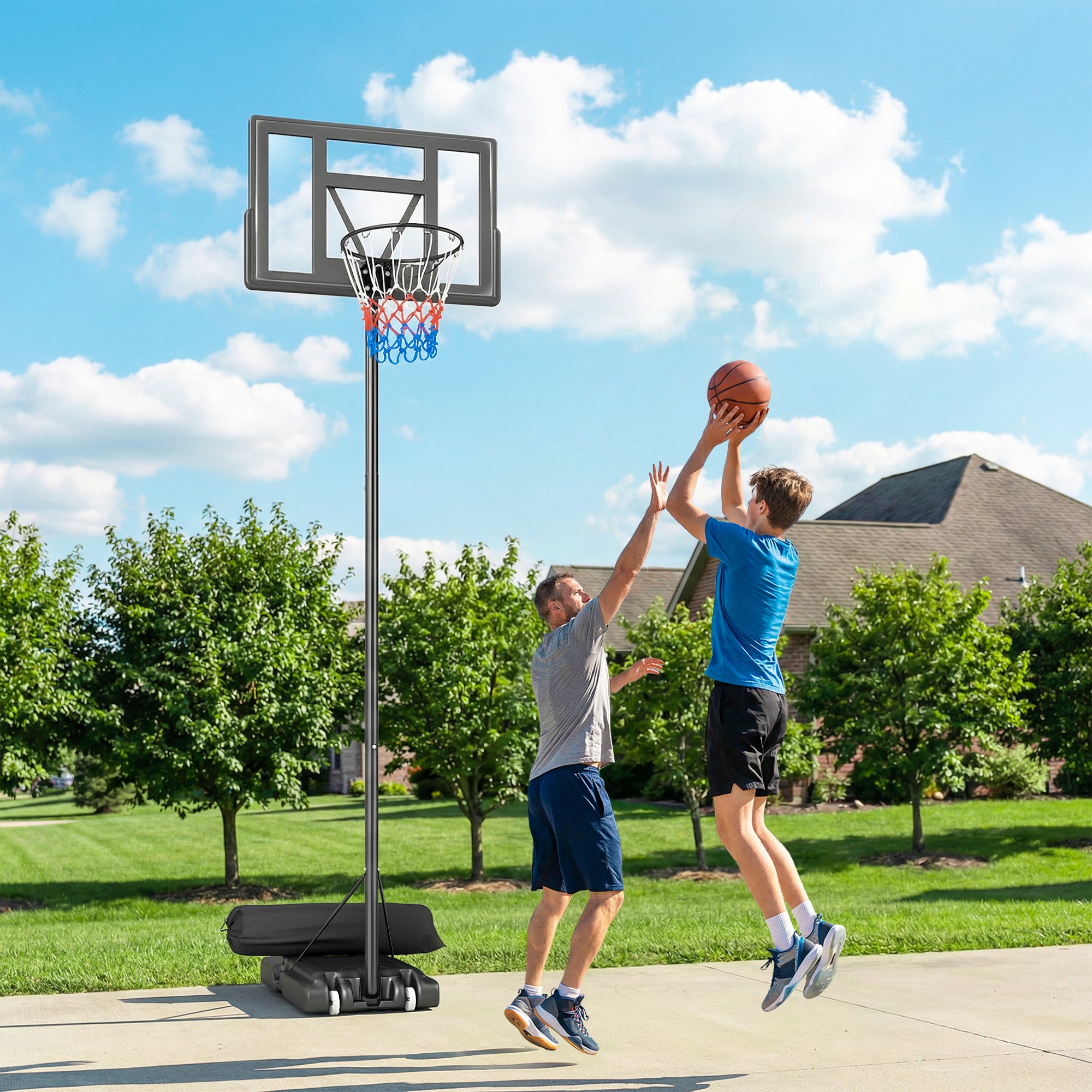 SPORTNOW Portable Outdoor Basketball Hoop — Quick Height Adjustment 4.4–10 ft (1.35–3.05 m) with 43 x 28 in Shatterproof Backboard, 2 Wheels & Weight Bag — For Teens & Adults