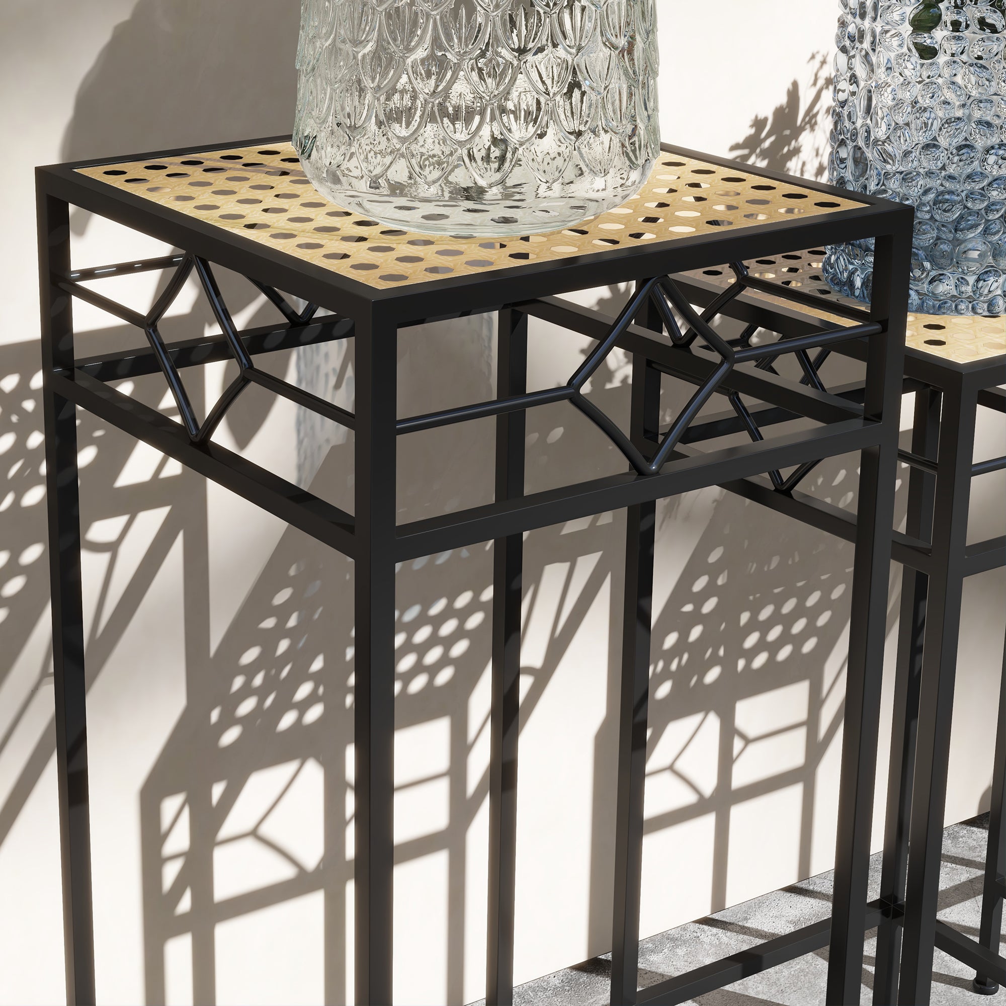 3-Piece Plant Stand Stackable Flower Stool Flower Pot Holder with Rattan Look Plant Stool for Garden Balcony Metal Gold