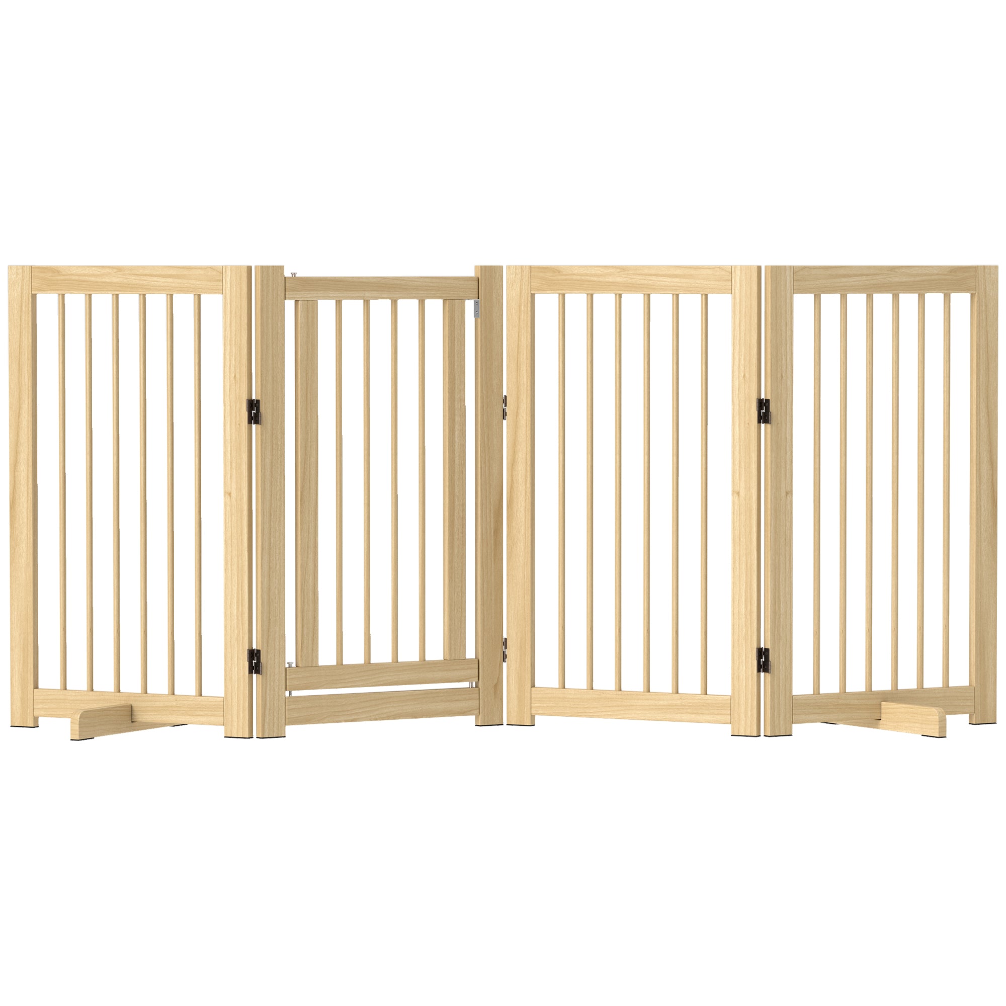 Barrier Gate Dog Freestanding Safety Gate with Feet 220 x 91 cm Wood Dog Gate Stair Safety Gate Door Safety Gate Stair Gate for stairs, doors, kitchen, hallway, 4 Panels, Natural Wood