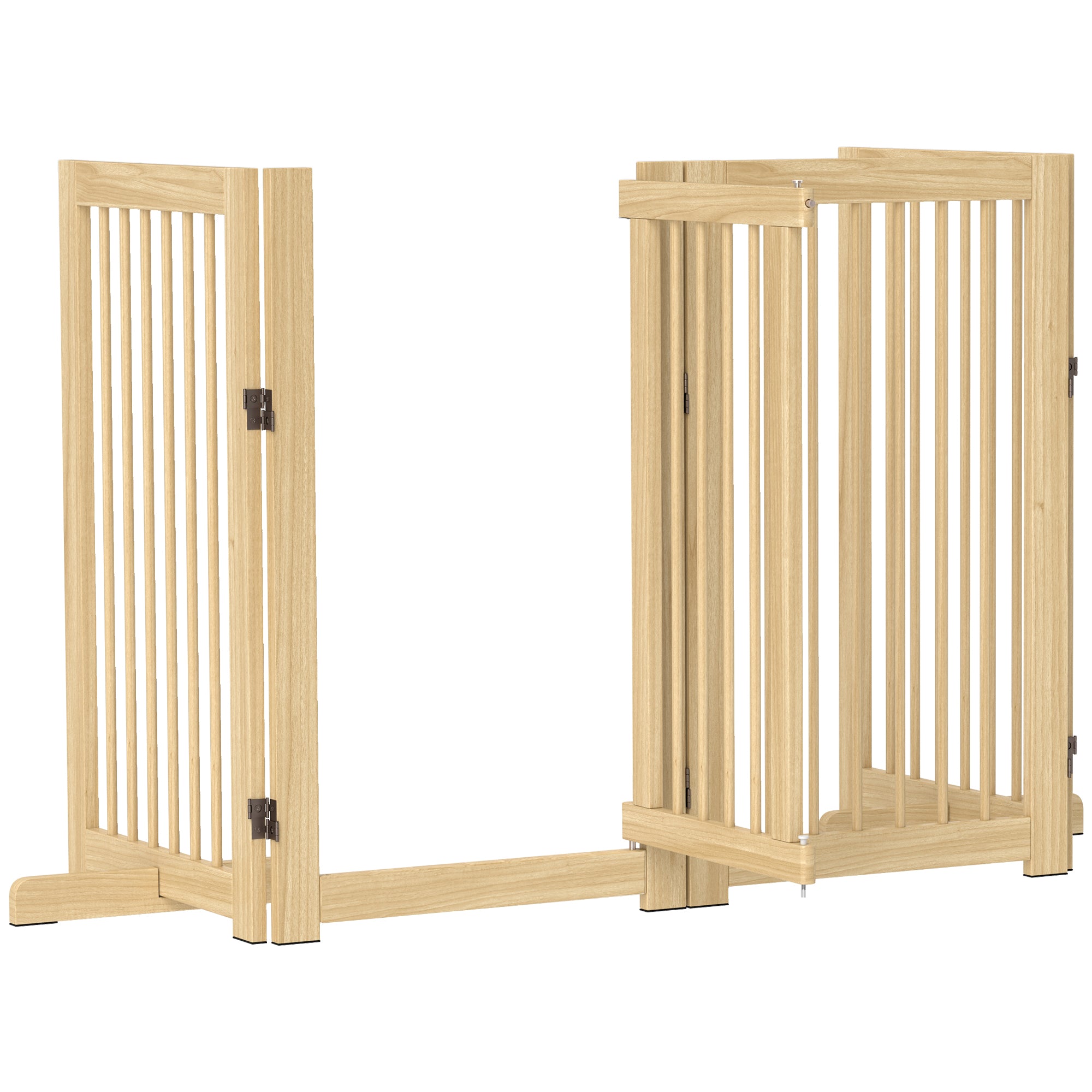Barrier Gate Dog Freestanding Safety Gate with Feet 220 x 91 cm Wood Dog Gate Stair Safety Gate Door Safety Gate Stair Gate for stairs, doors, kitchen, hallway, 4 Panels, Natural Wood