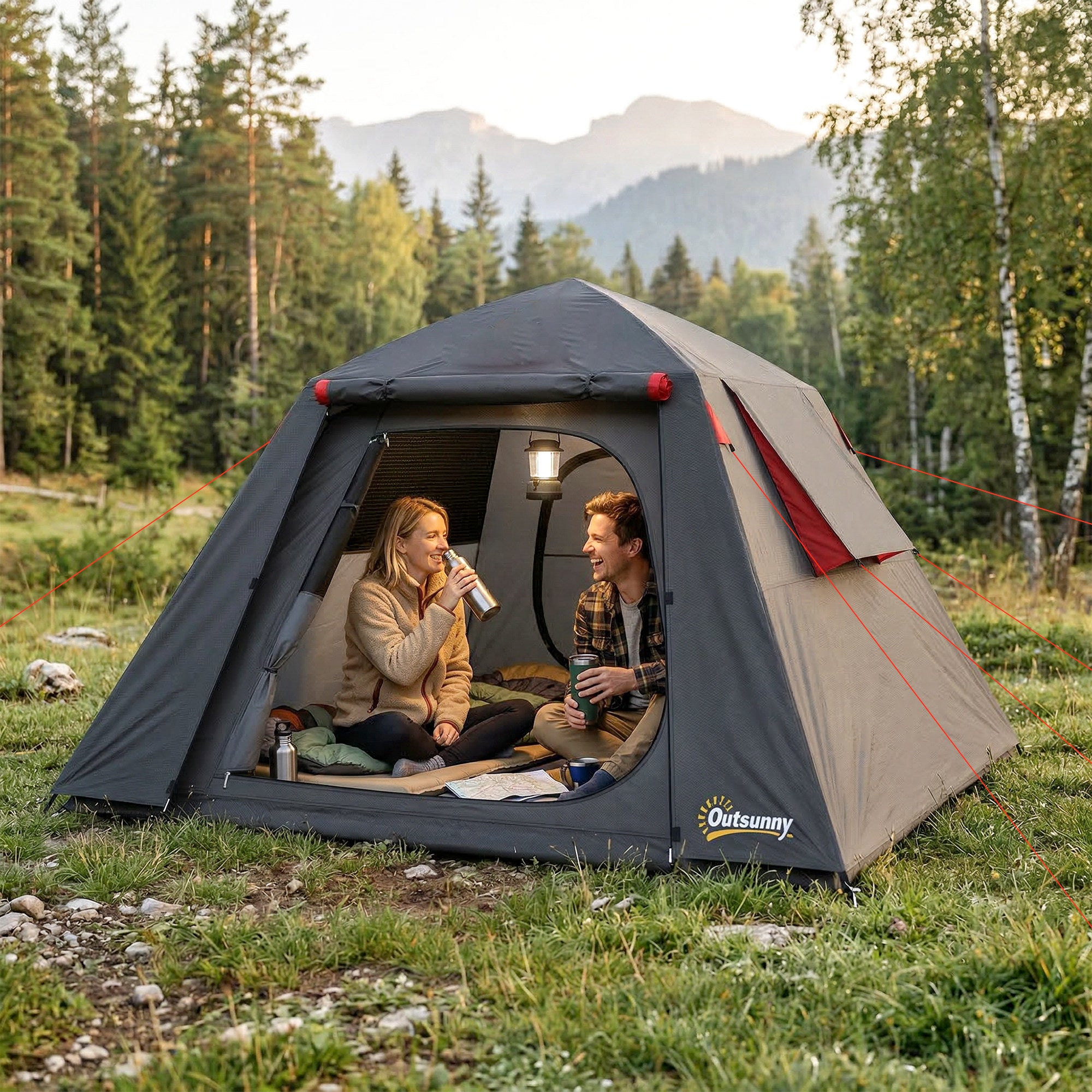 2-Person Camping Tent, 3000 mm Waterproof & Windproof Dome with 2 Doors, 2 Mesh Windows, 2 Side Windows, Carry Bag & Lantern Hook – Camping/Trekking/Travel
