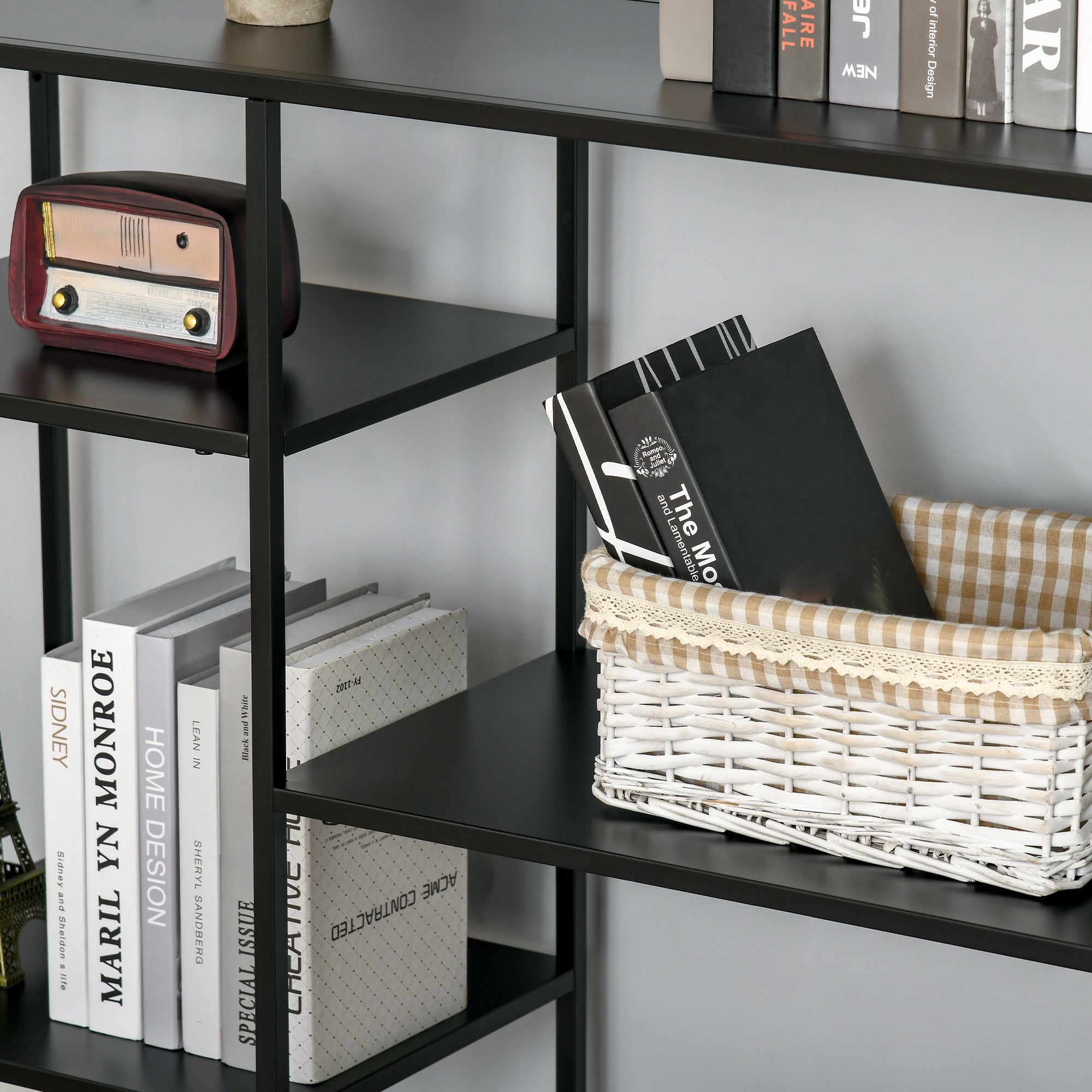 Bookshelf with 5 Open Compartments, Storage Shelf with Metal Frame, Cube Shelf for Kitchen, Living Room, Black, 120 x 35 x 87.5 cm