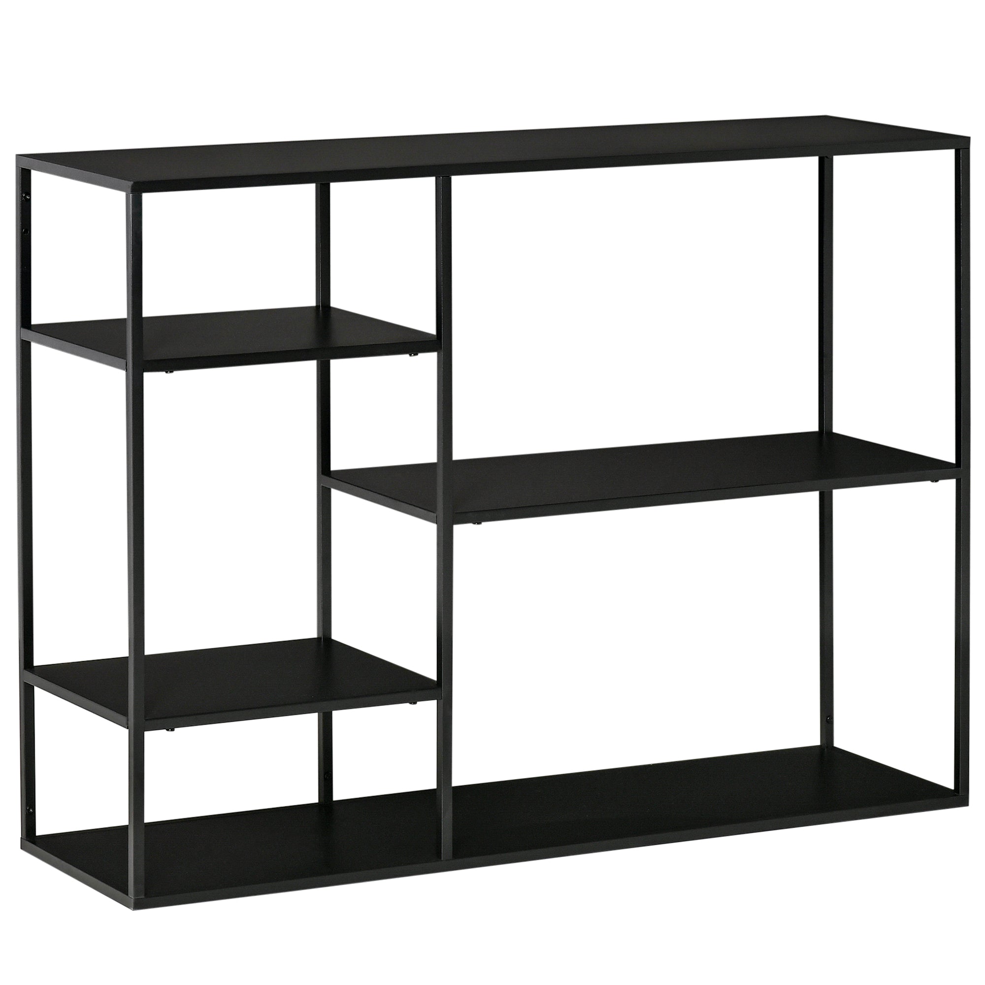 Bookshelf with 5 Open Compartments, Storage Shelf with Metal Frame, Cube Shelf for Kitchen, Living Room, Black, 120 x 35 x 87.5 cm