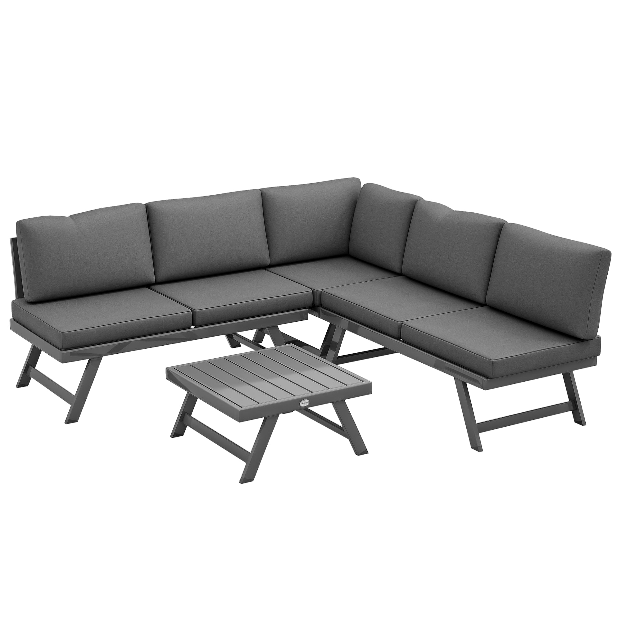 Outdoor Corner Garden Set, Convertible 4 Pieces with 2 Benches, 1 Corner Armchair, 1 Coffee Table, Aluminum and Steel Garden Furniture for Balcony Terrace, Gray