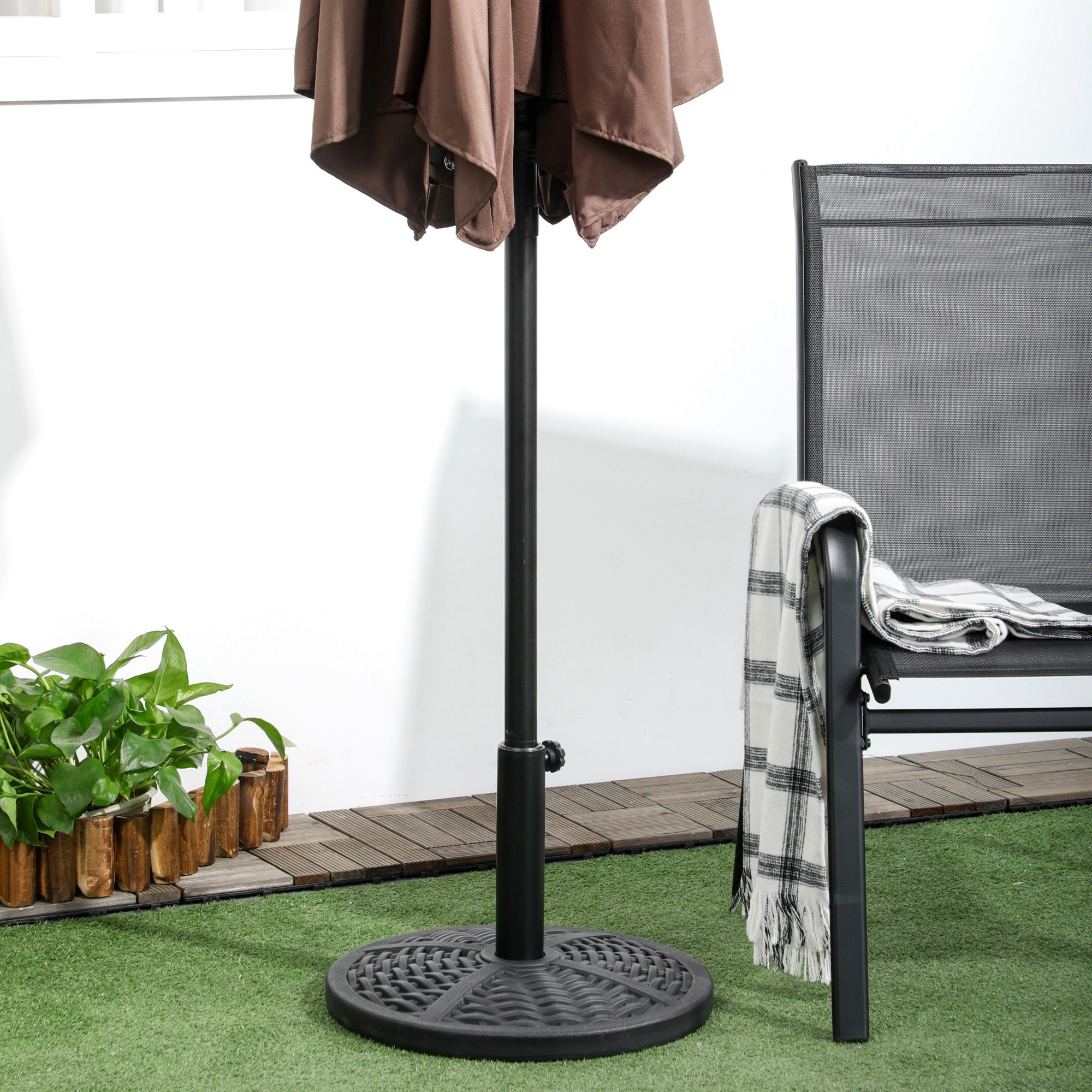 Concrete Umbrella Stand, Umbrella Stand with Steel Pipe, Round Umbrella Holder, Umbrella Weight, Stand for Umbrella Ø38/48 mm, for Balcony, Terrace, Garden, Black